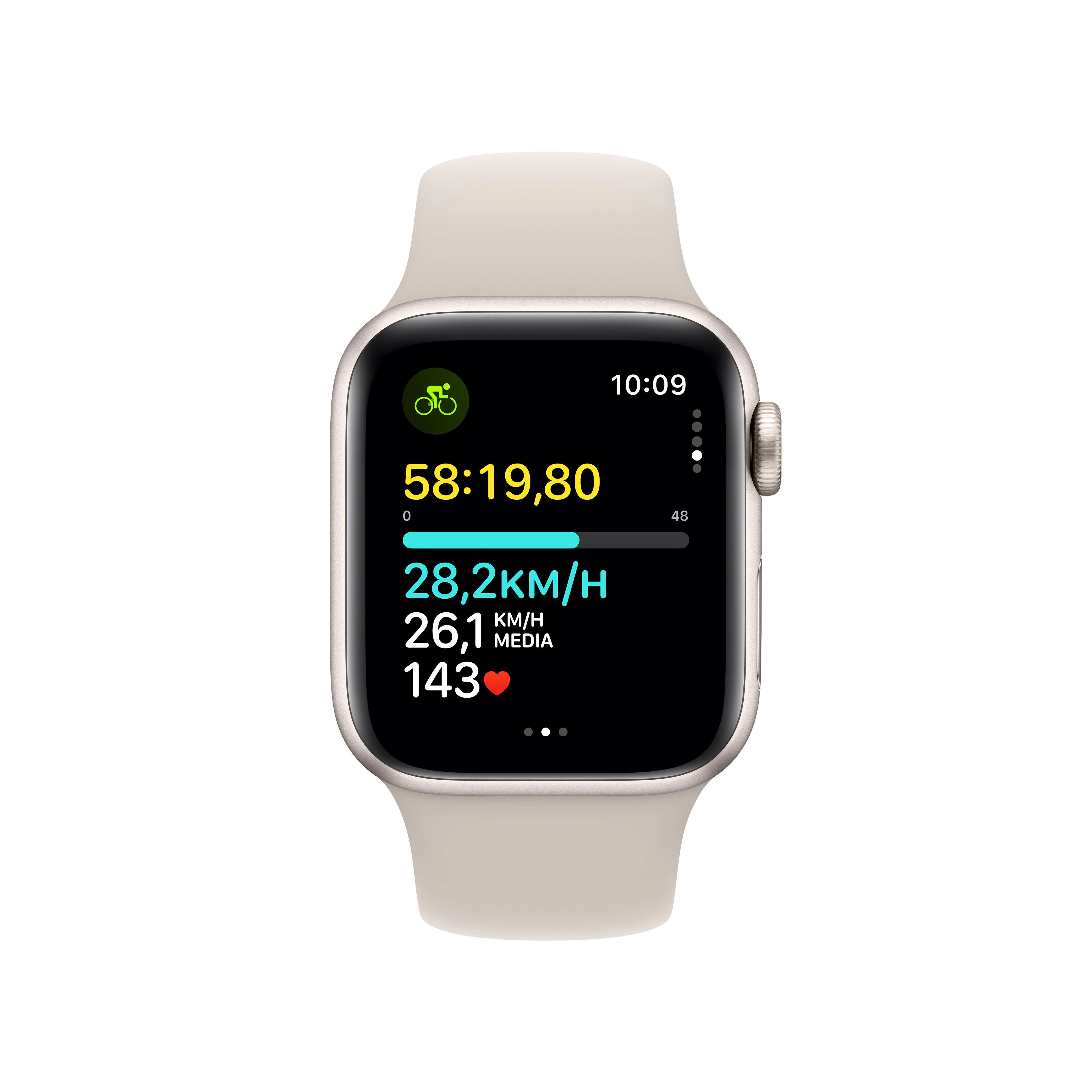 Apple Watch SE (GPS) - Caja de aluminio en blanco estrella de 40 mm - Correa deportiva blanco estrella - Talla M/L - Image 6