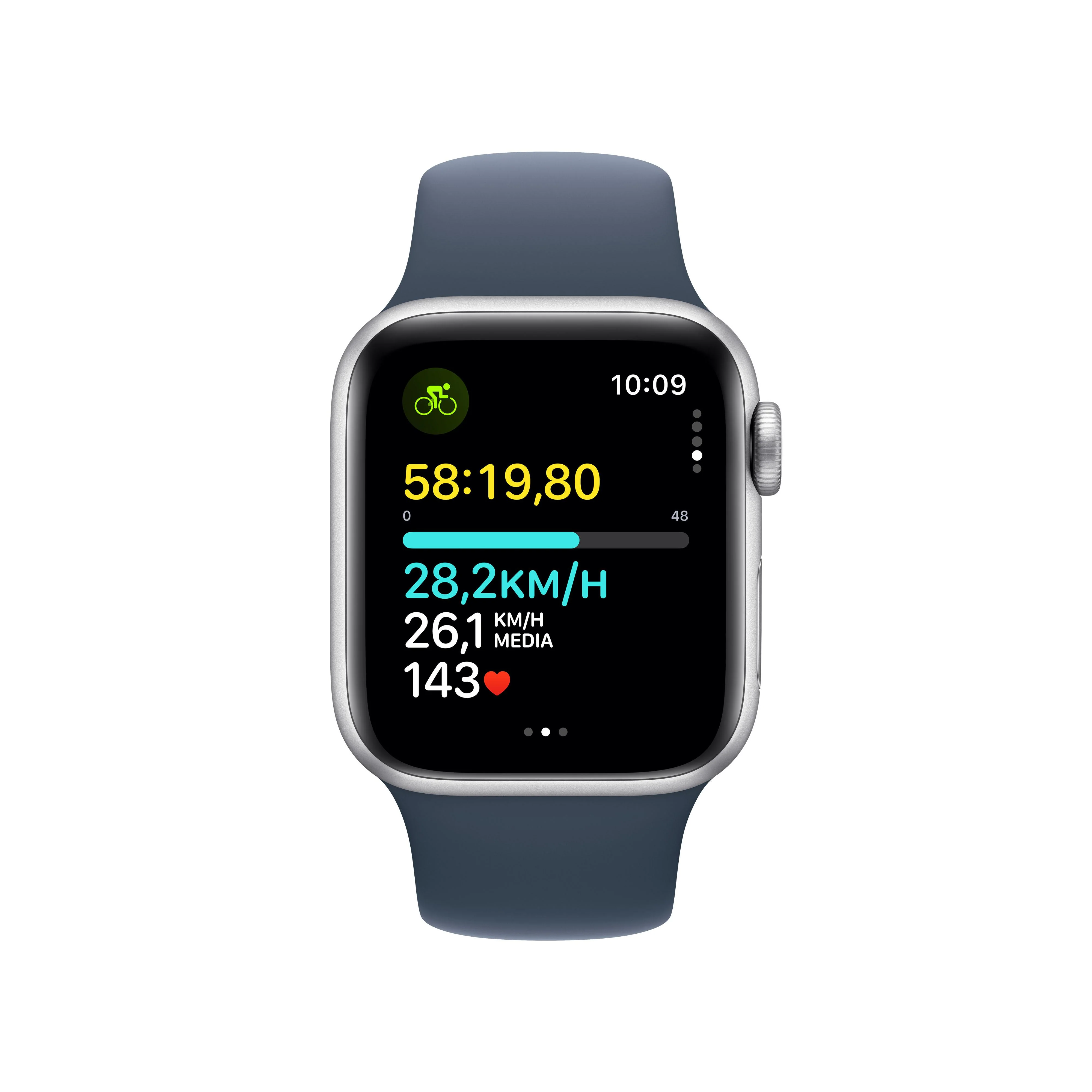 Apple Watch SE (GPS) - Caja de aluminio en plata de 40 mm - Correa deportiva azul tempestad - Talla S/M - Image 6
