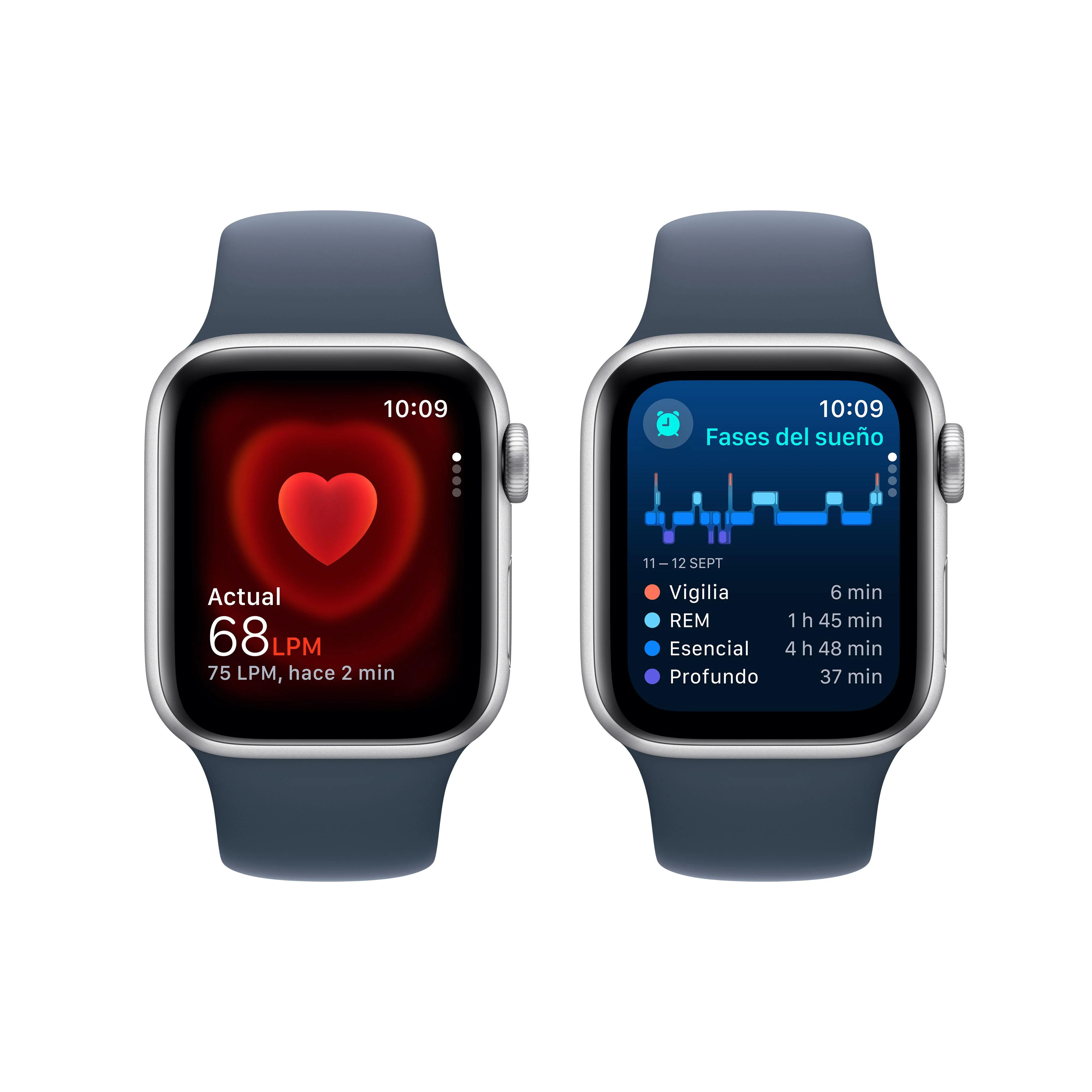 Apple Watch SE (GPS) - Caja de aluminio en plata de 40 mm - Correa deportiva azul tempestad - Talla M/L - Image 5