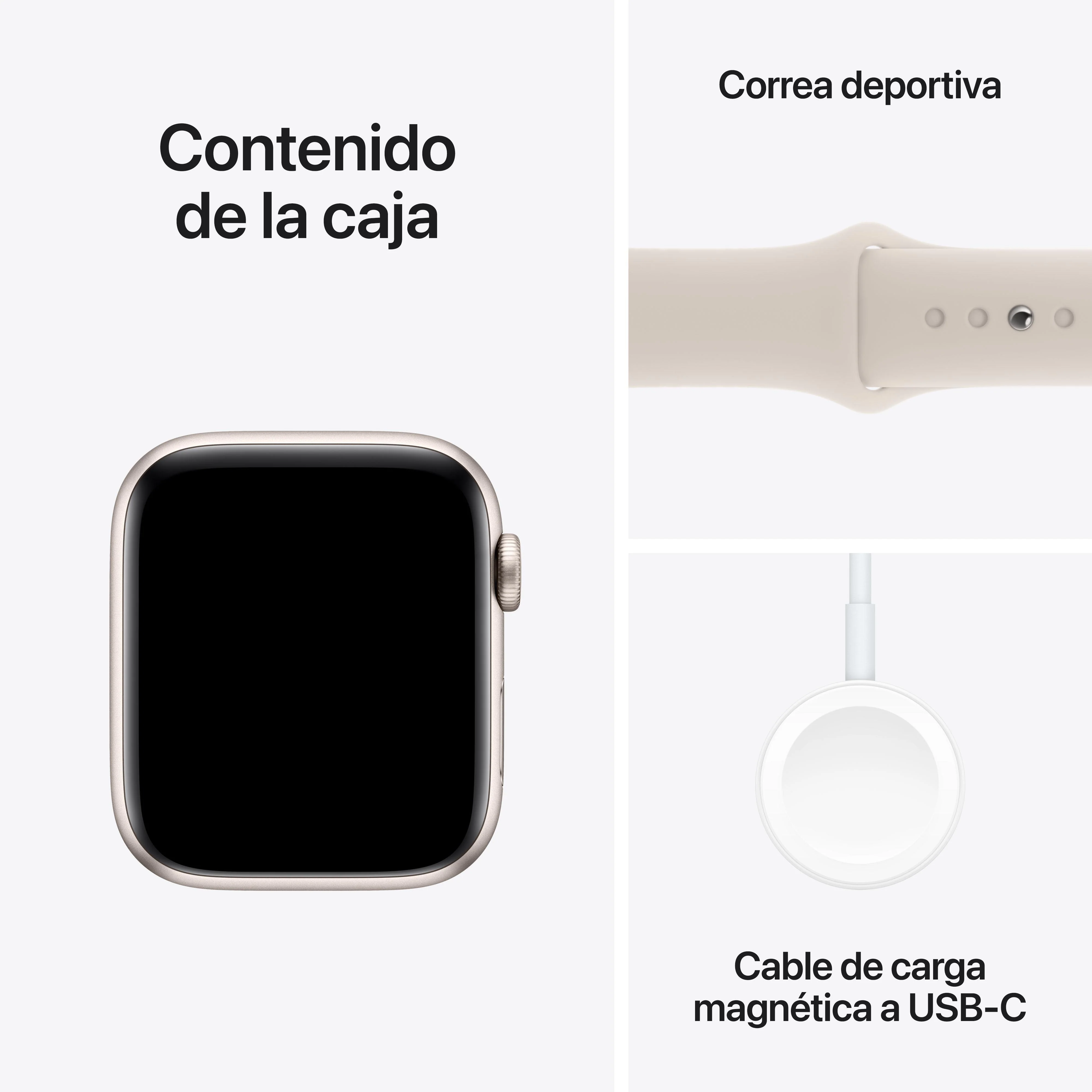 Apple Watch SE (GPS) - Caja de aluminio en blanco estrella de 44 mm - Correa deportiva blanco estrella - Talla S/M - Image 8