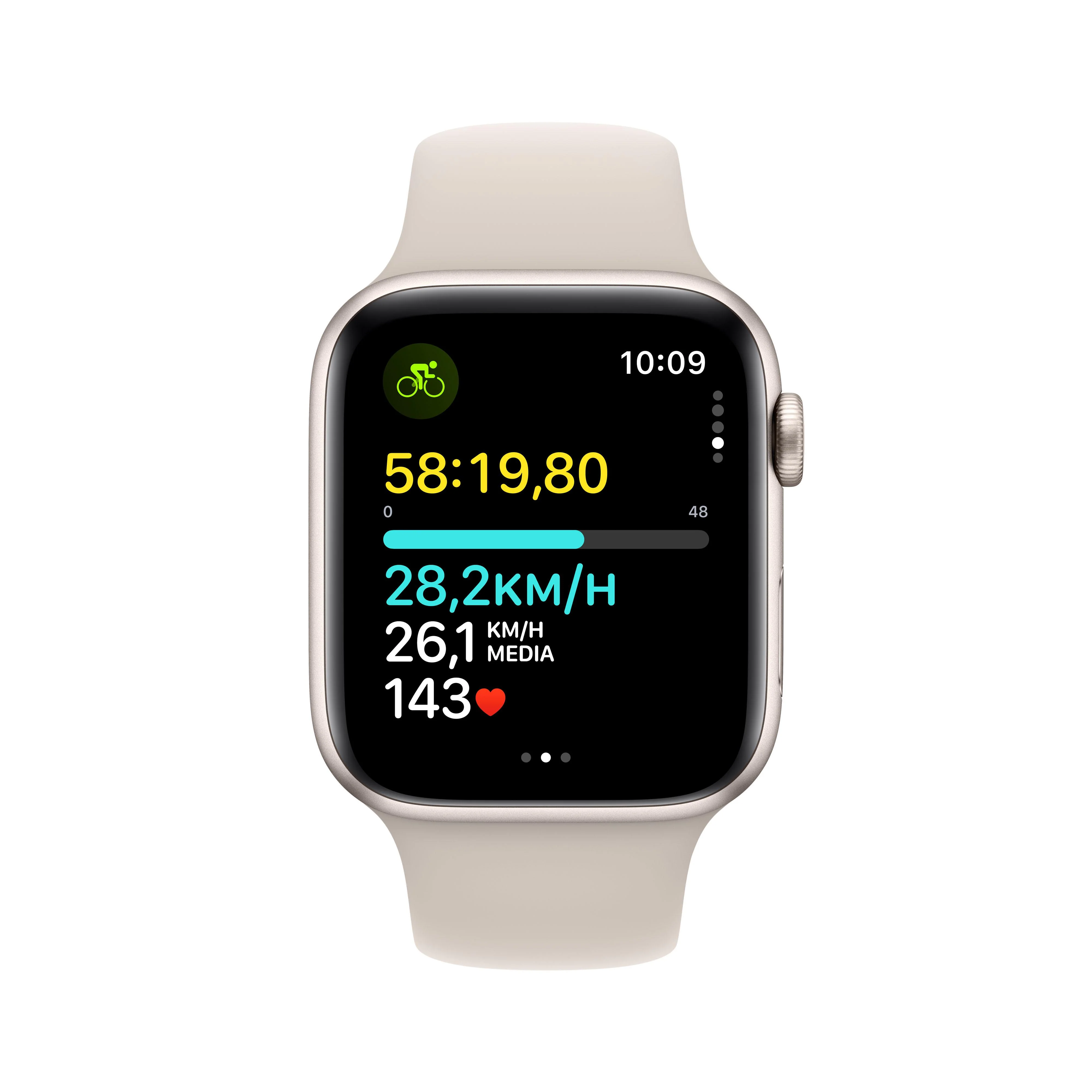 Apple Watch SE (GPS) - Caja de aluminio en blanco estrella de 44 mm - Correa deportiva blanco estrella - Talla M/L - Image 6