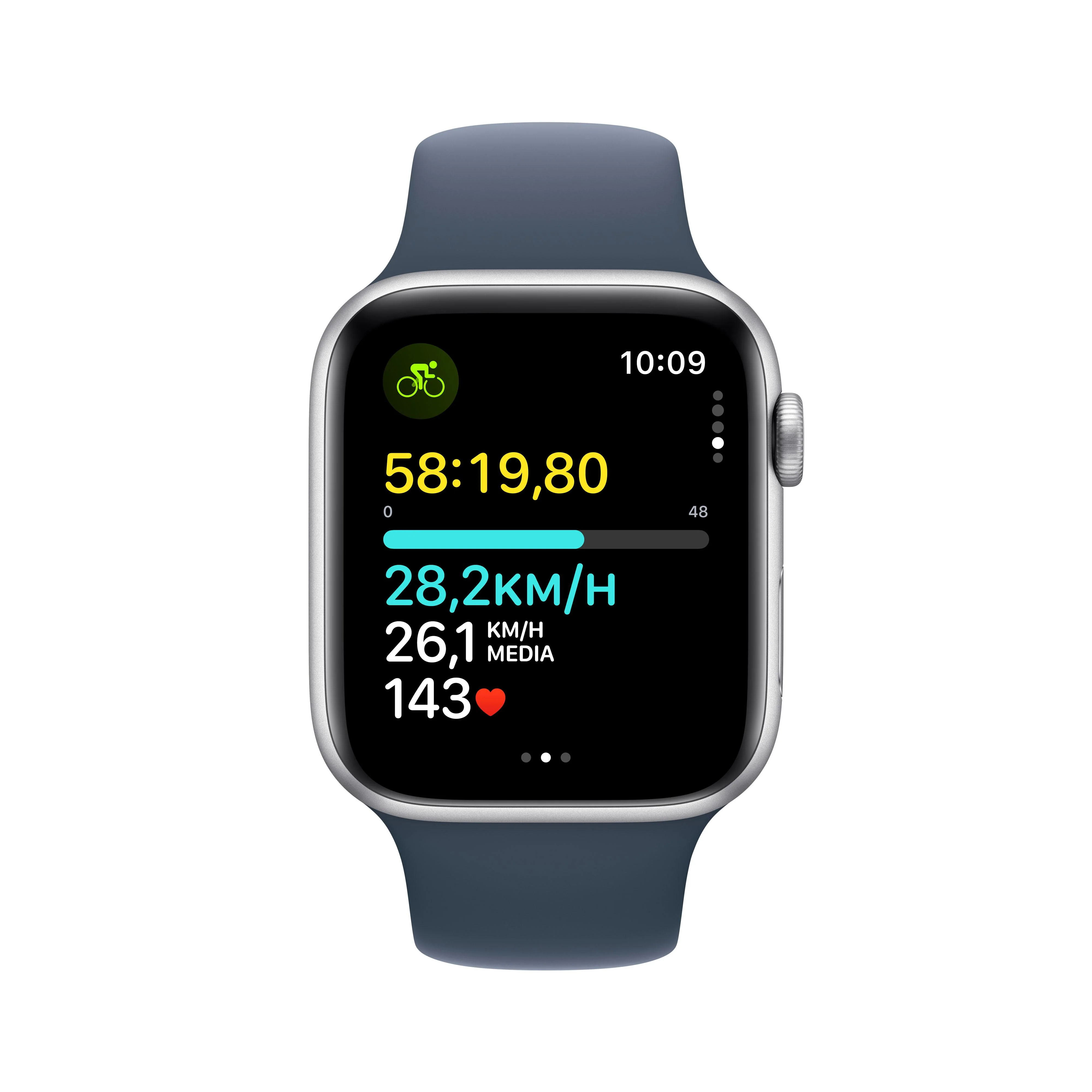 Apple Watch SE (GPS) - Caja de aluminio en plata de 44 mm - Correa deportiva azul tempestad - Talla S/M - Image 6
