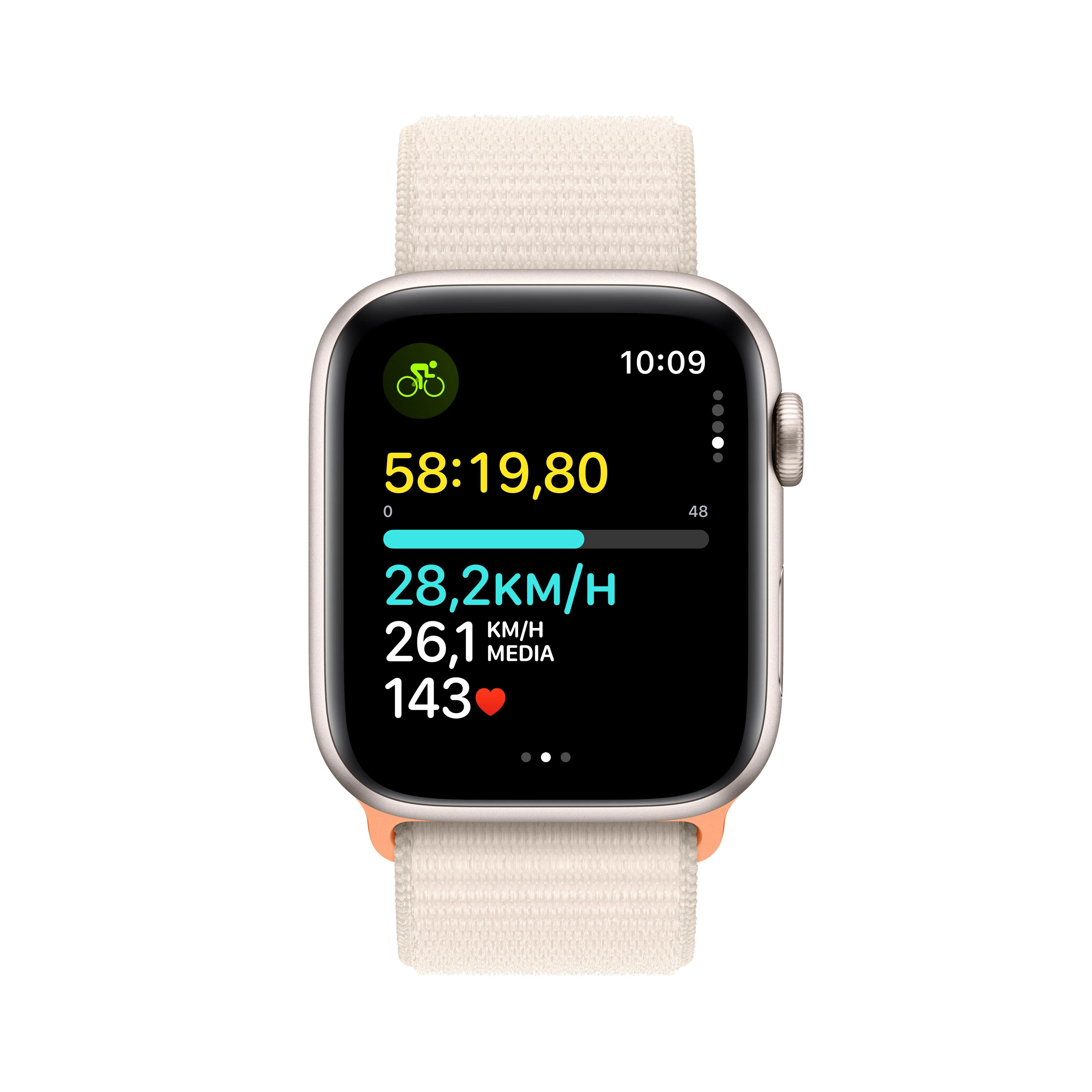 Apple Watch SE (GPS) - Caja de aluminio en blanco estrella de 44 mm - Correa Loop deportiva blanco estrella - Image 6