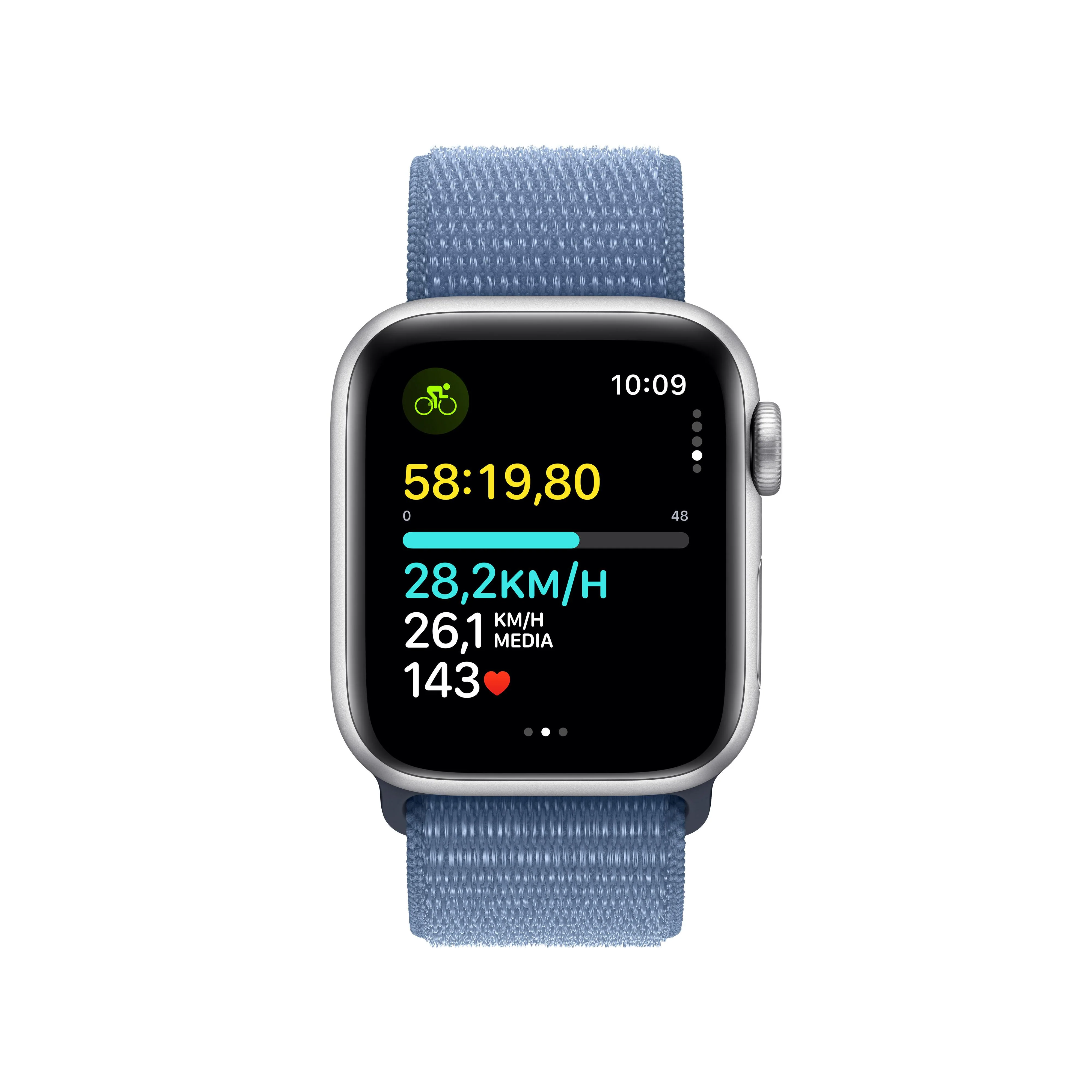 Apple Watch SE (GPS + Cellular) - Caja de aluminio en plata de 40 mm - Correa Loop deportiva azul invierno - Image 6