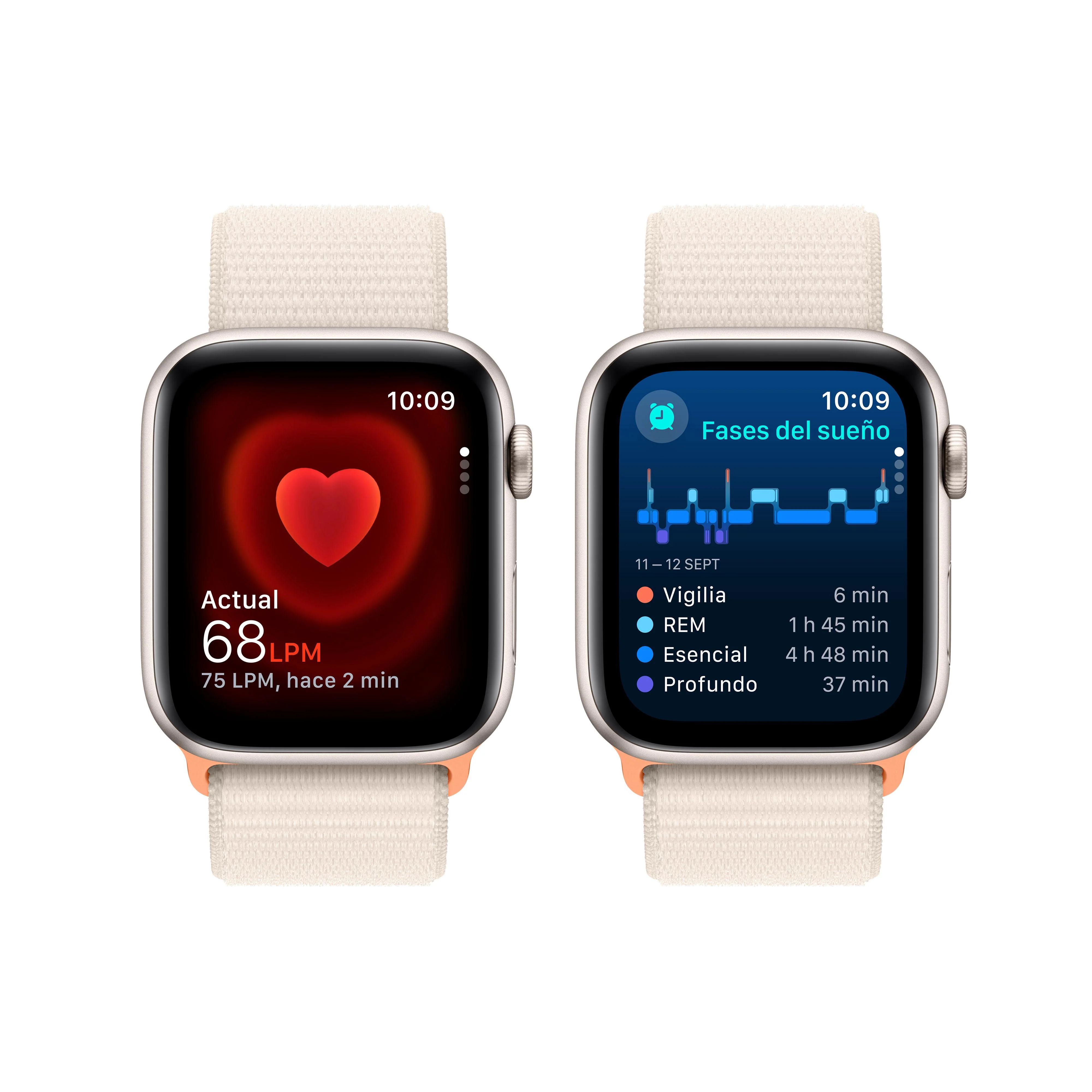 Apple Watch SE (GPS + Cellular) - Caja de aluminio en blanco estrella de 44 mm - Correa Loop deportiva blanco estrella - Image 5