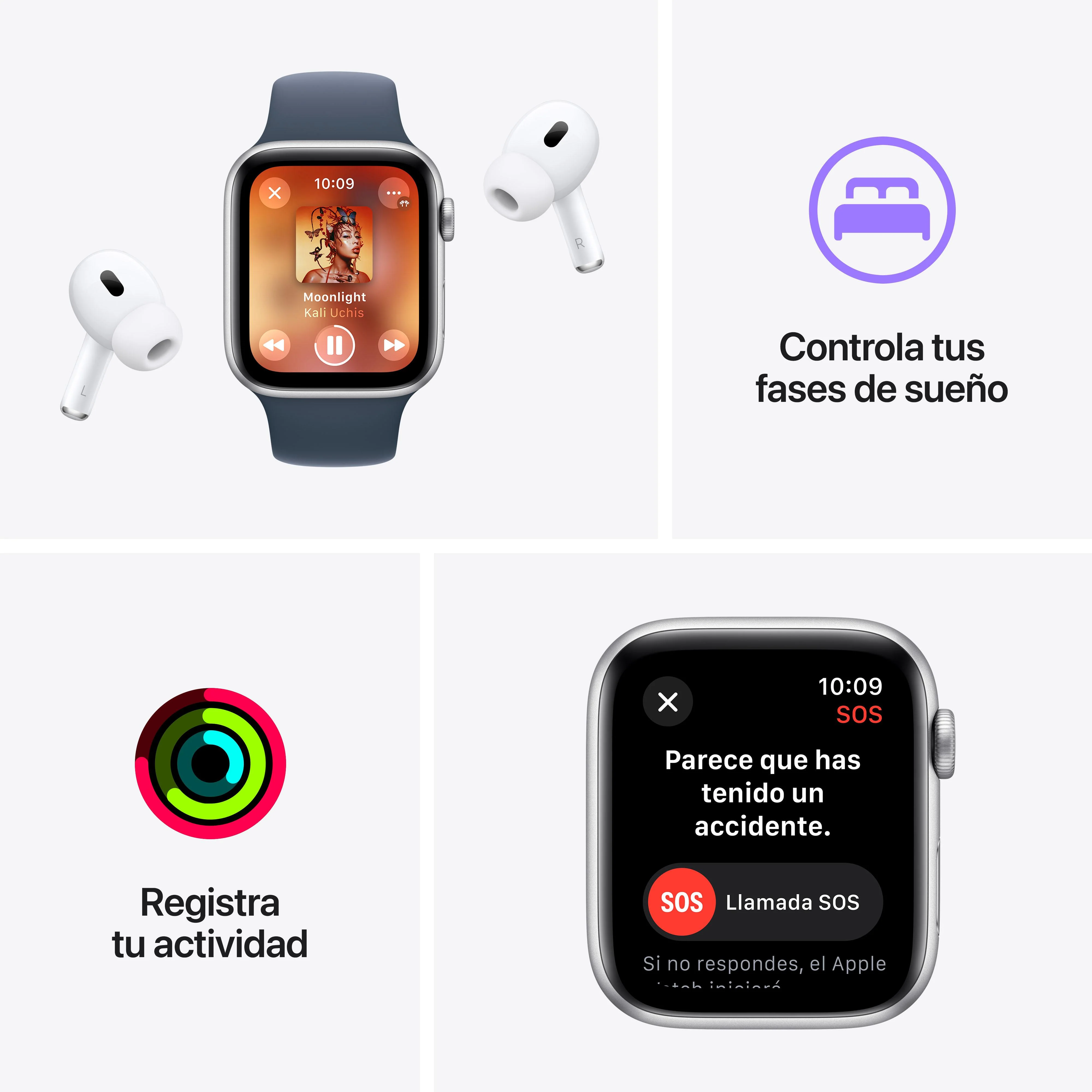 Apple Watch SE (GPS + Cellular) - Caja de aluminio en blanco estrella de 44 mm - Correa Loop deportiva blanco estrella - Image 7