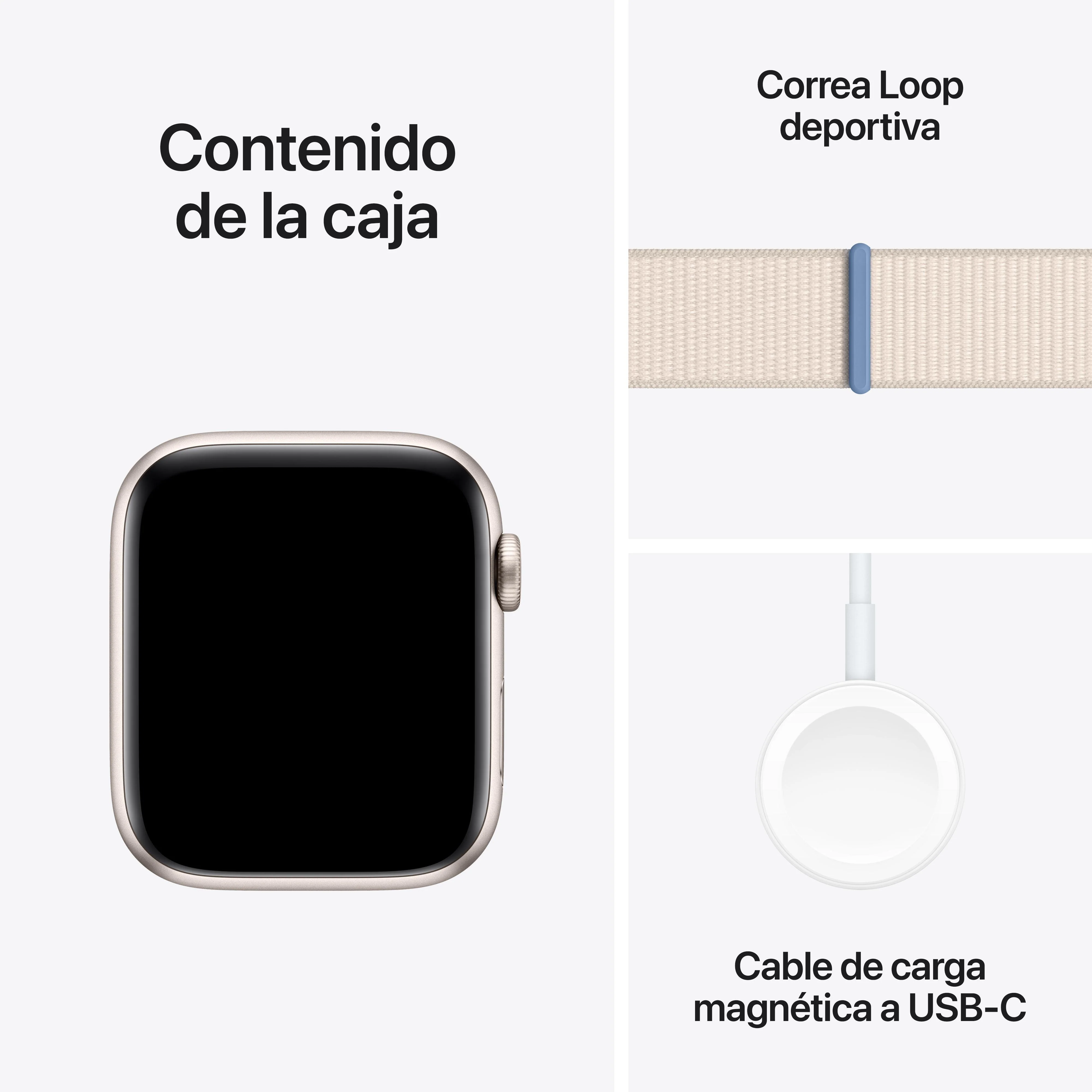 Apple Watch SE (GPS + Cellular) - Caja de aluminio en blanco estrella de 44 mm - Correa Loop deportiva blanco estrella - Image 8