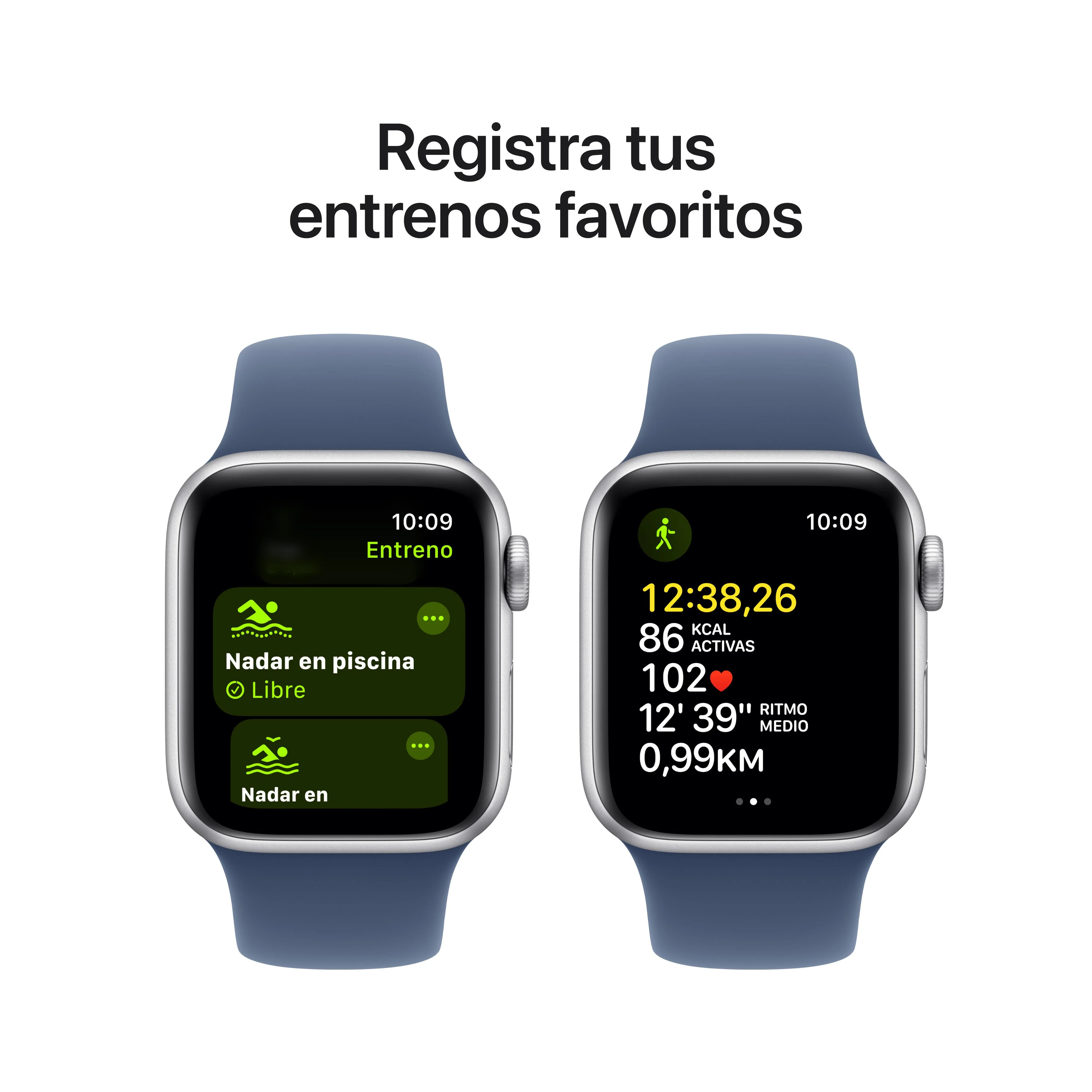 Apple Watch SE (GPS + Cellular) - Caja de aluminio en plata de 40 mm - Correa deportiva azul denim - Talla S/M - Image 6