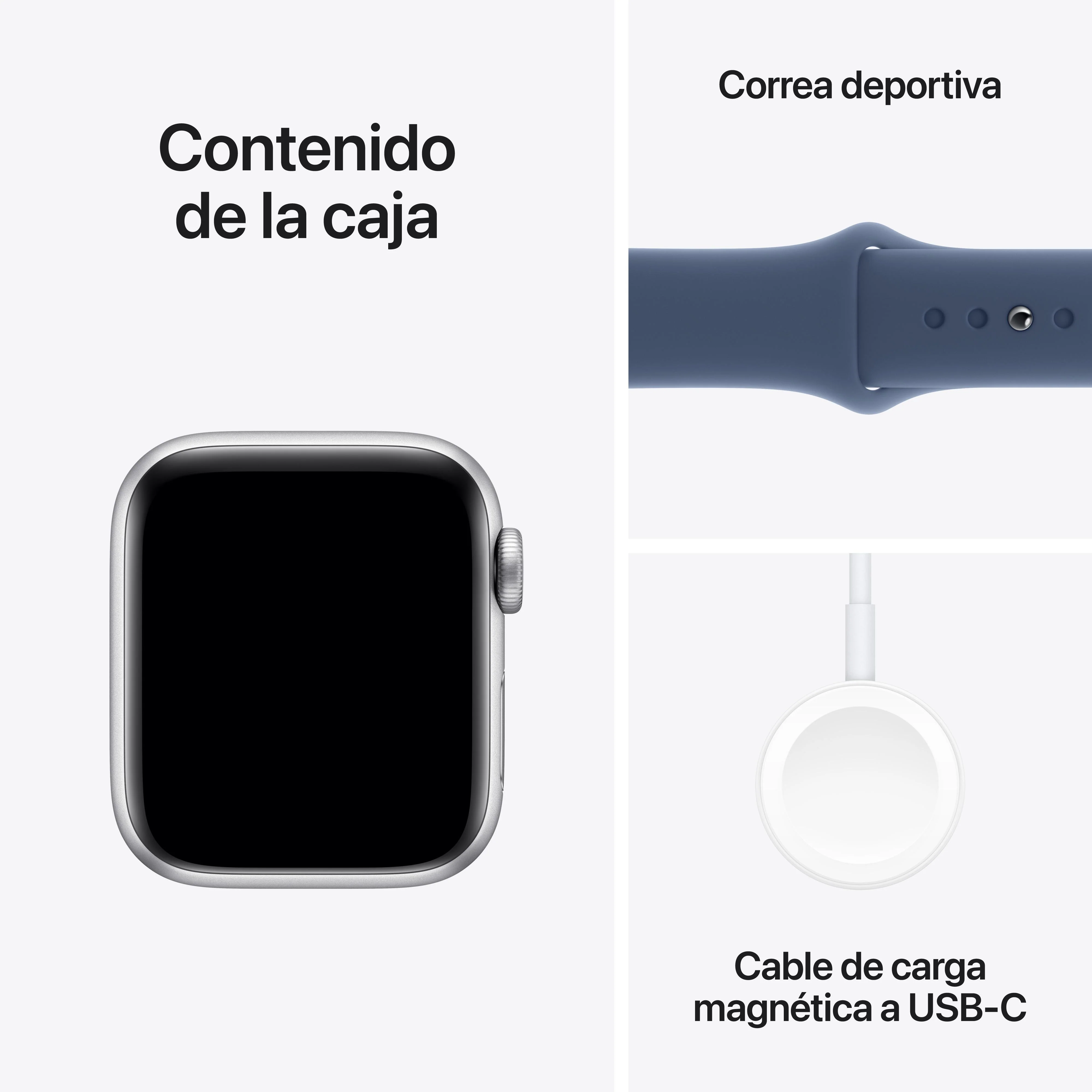Apple Watch SE (GPS + Cellular) - Caja de aluminio en plata de 40 mm - Correa deportiva azul denim - Talla S/M - Image 7