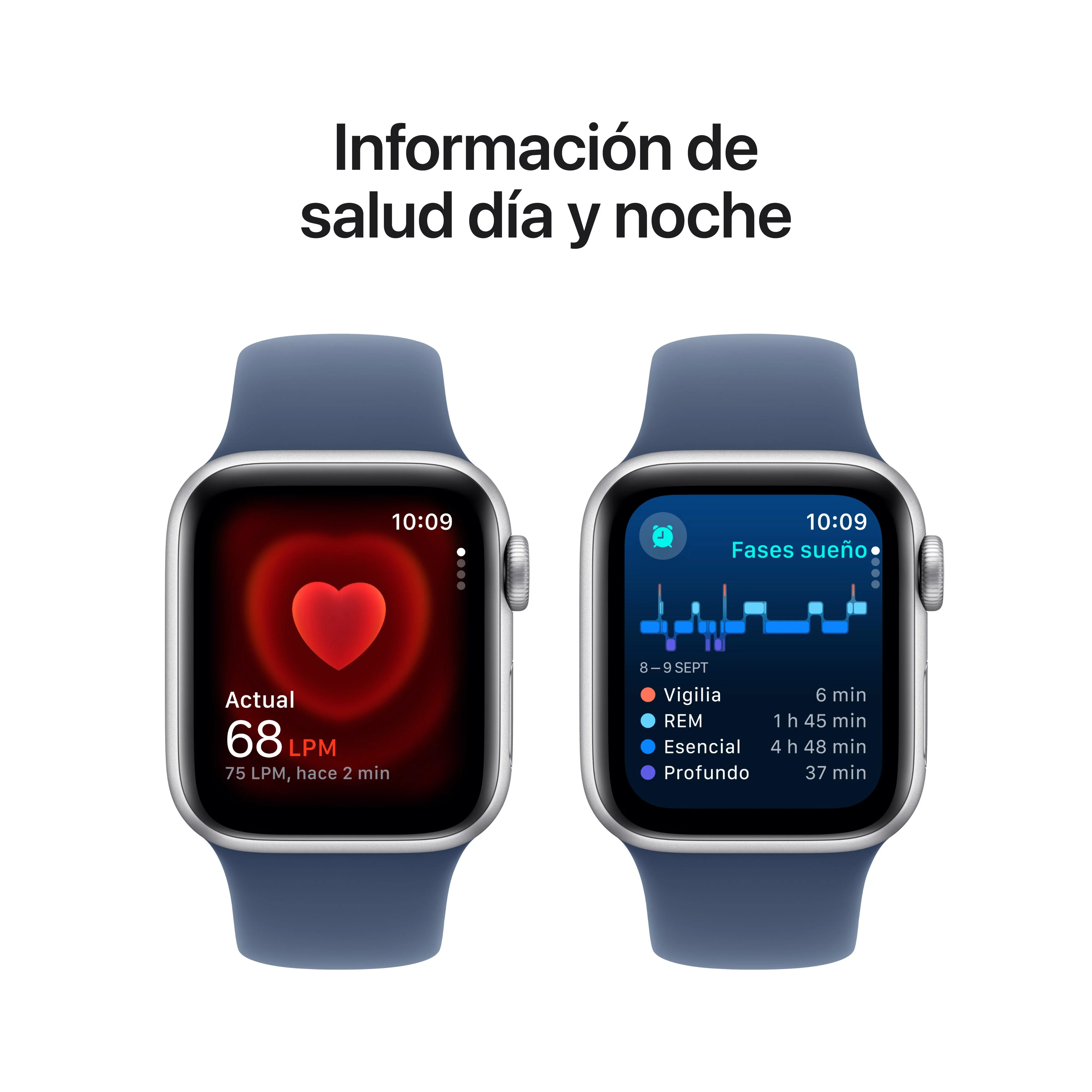 Apple Watch SE (GPS + Cellular) - Caja de aluminio en plata de 40 mm - Correa deportiva azul denim - Talla M/L - Image 5