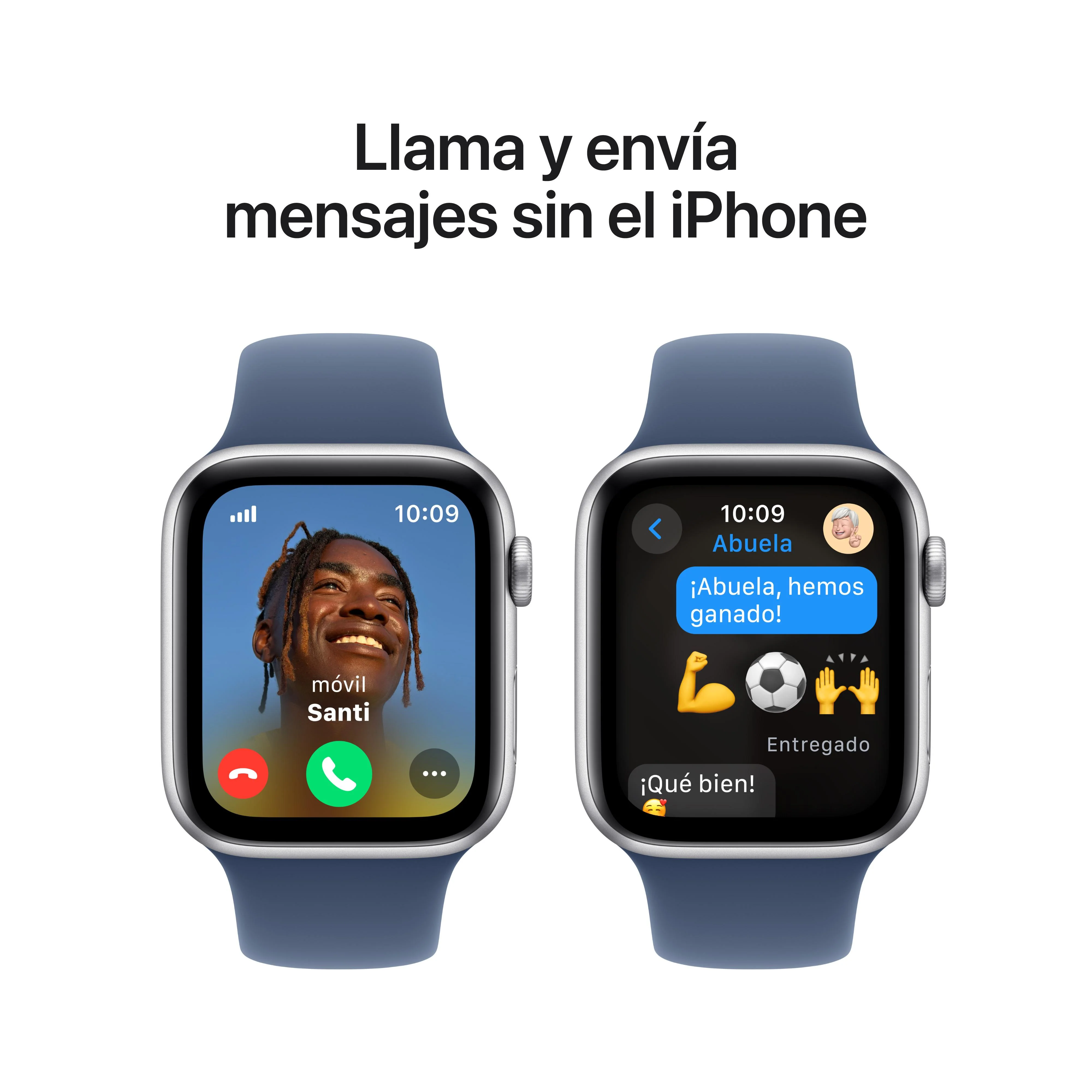 Apple Watch SE (GPS + Cellular) - Caja de aluminio en plata de 44 mm - Correa deportiva azul denim - Talla M/L - Image 4