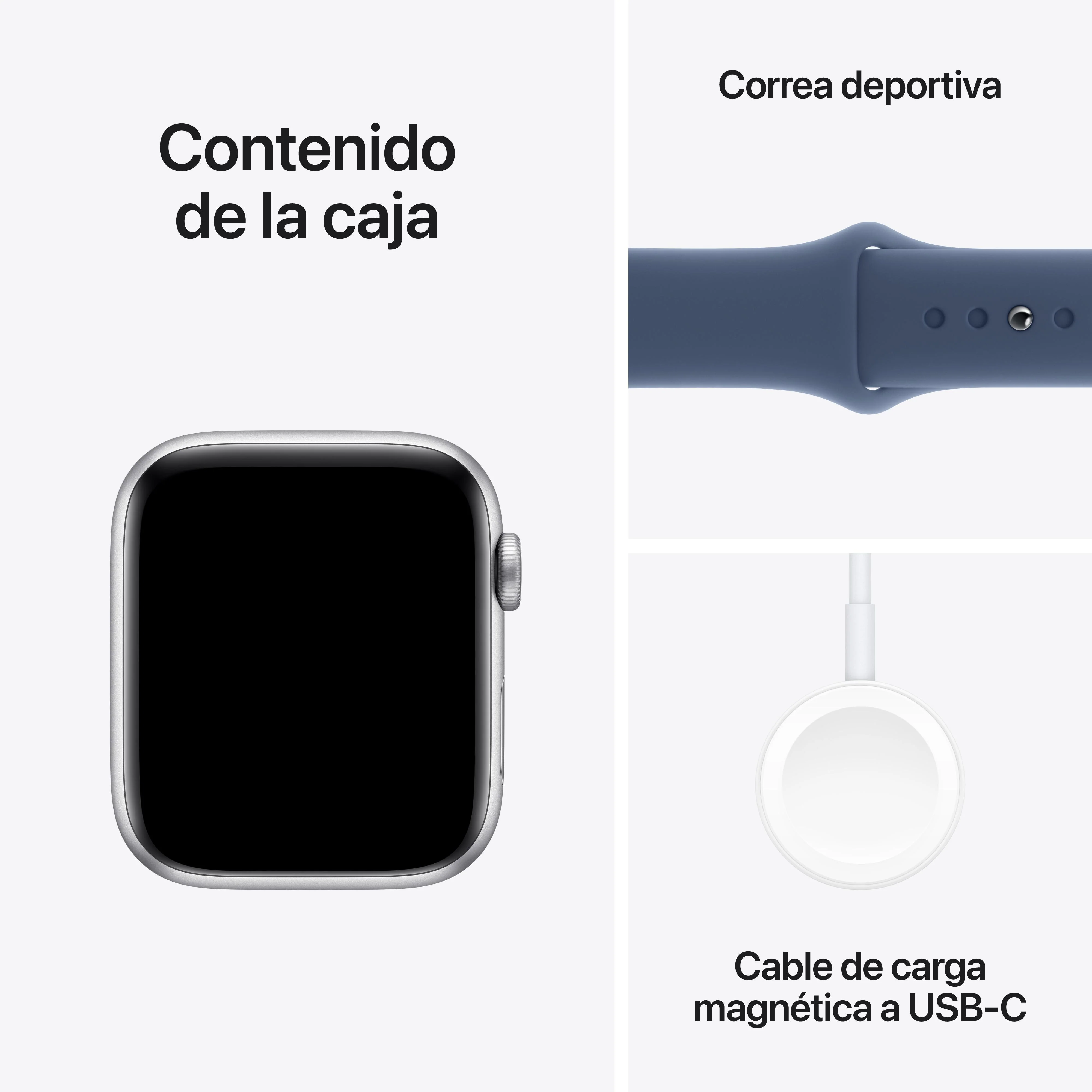 Apple Watch SE (GPS + Cellular) - Caja de aluminio en plata de 44 mm - Correa deportiva azul denim - Talla M/L - Image 7