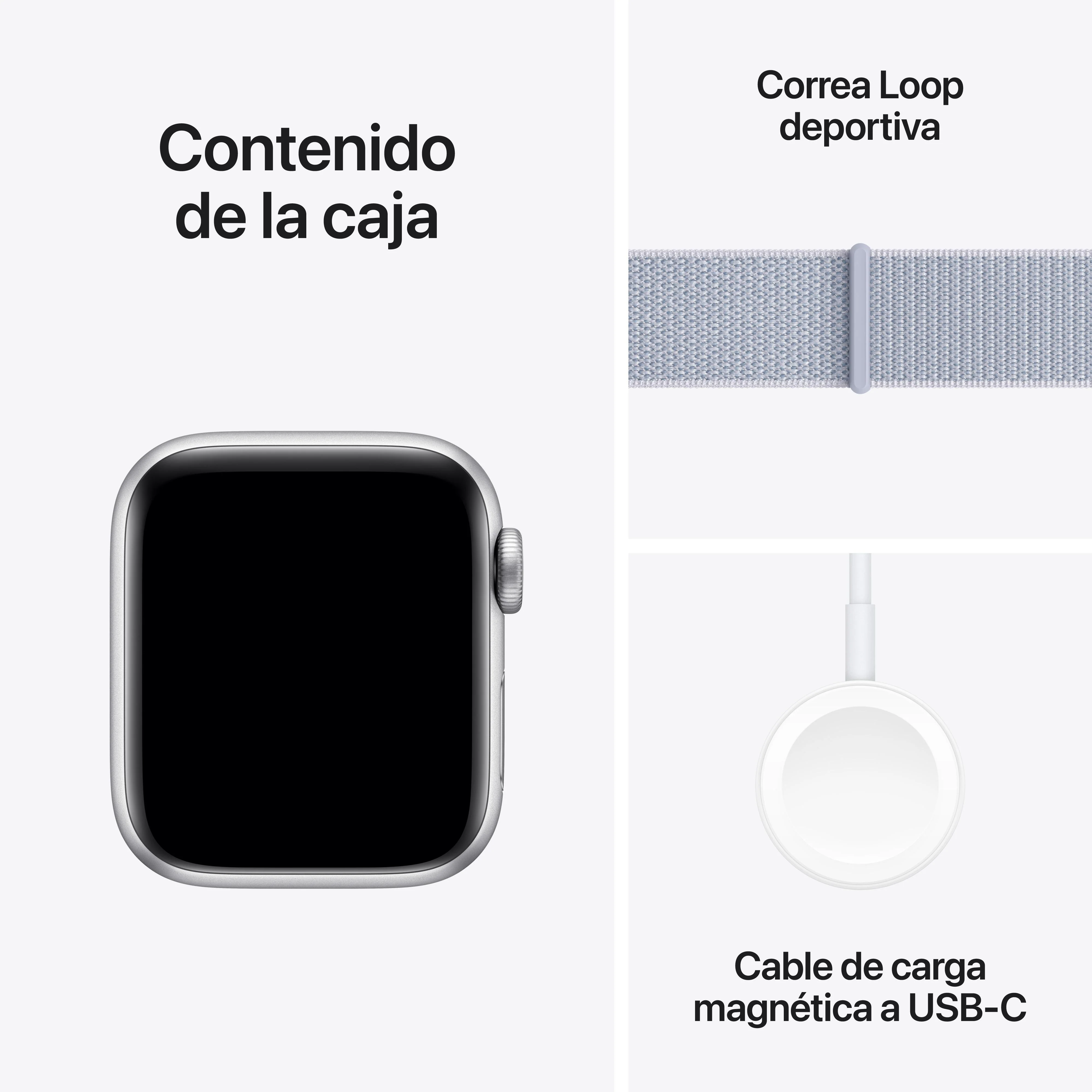 Apple Watch SE (GPS + Cellular) - Caja de aluminio en plata de 40 mm - Correa Loop deportiva azul nube - Image 7