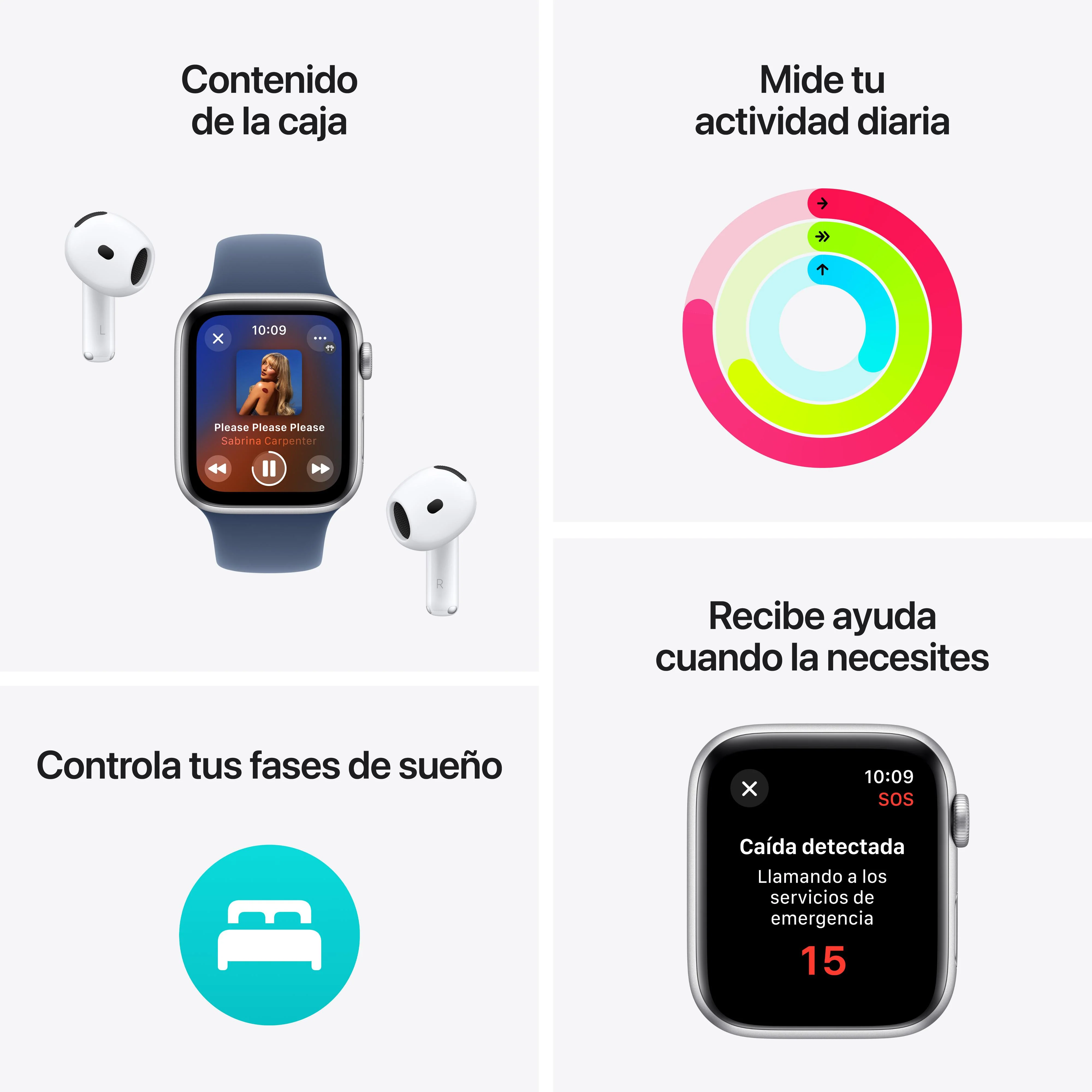 Apple Watch SE (GPS + Cellular) - Caja de aluminio en plata de 44 mm - Correa Loop deportiva azul nube - Image 3
