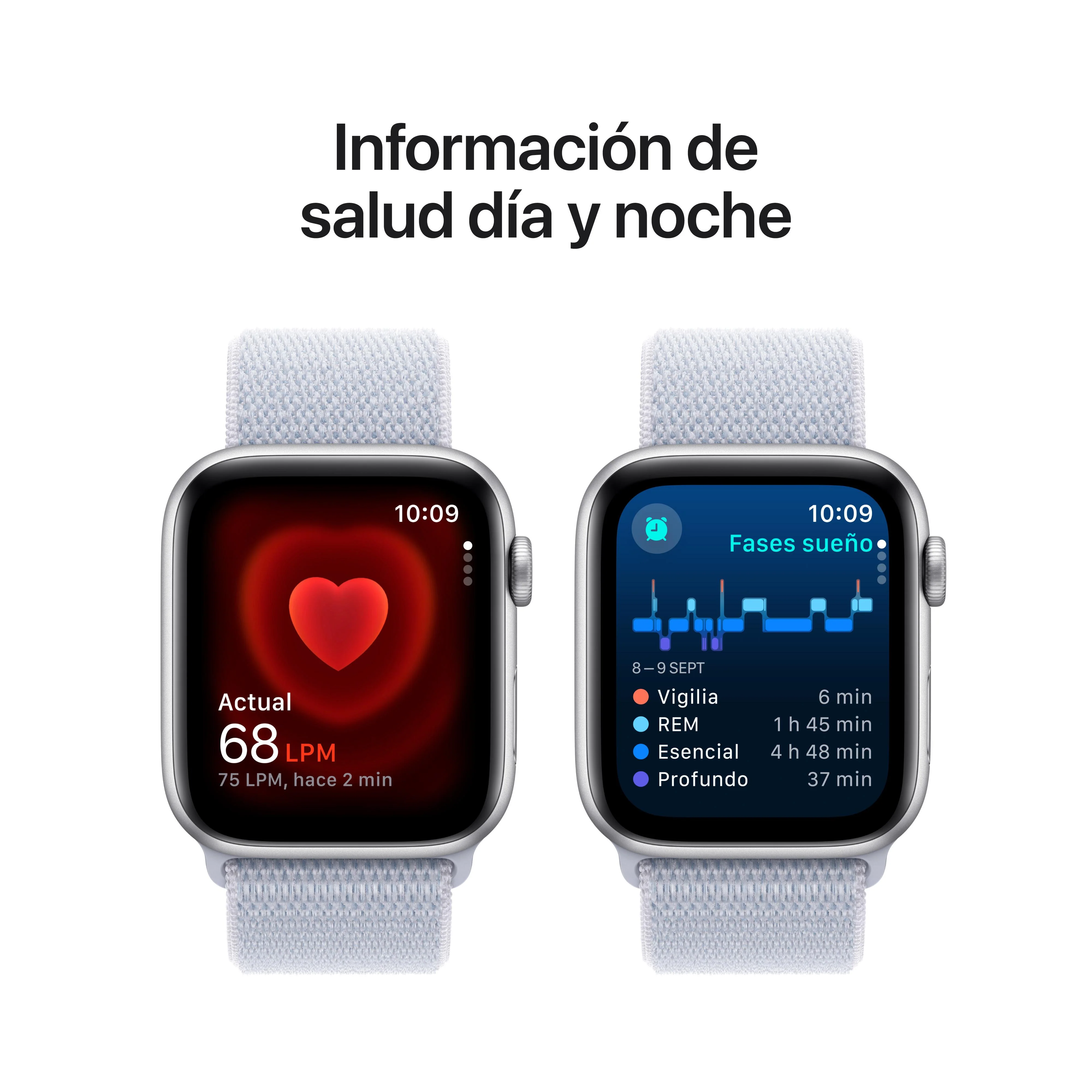 Apple Watch SE (GPS + Cellular) - Caja de aluminio en plata de 44 mm - Correa Loop deportiva azul nube - Image 5