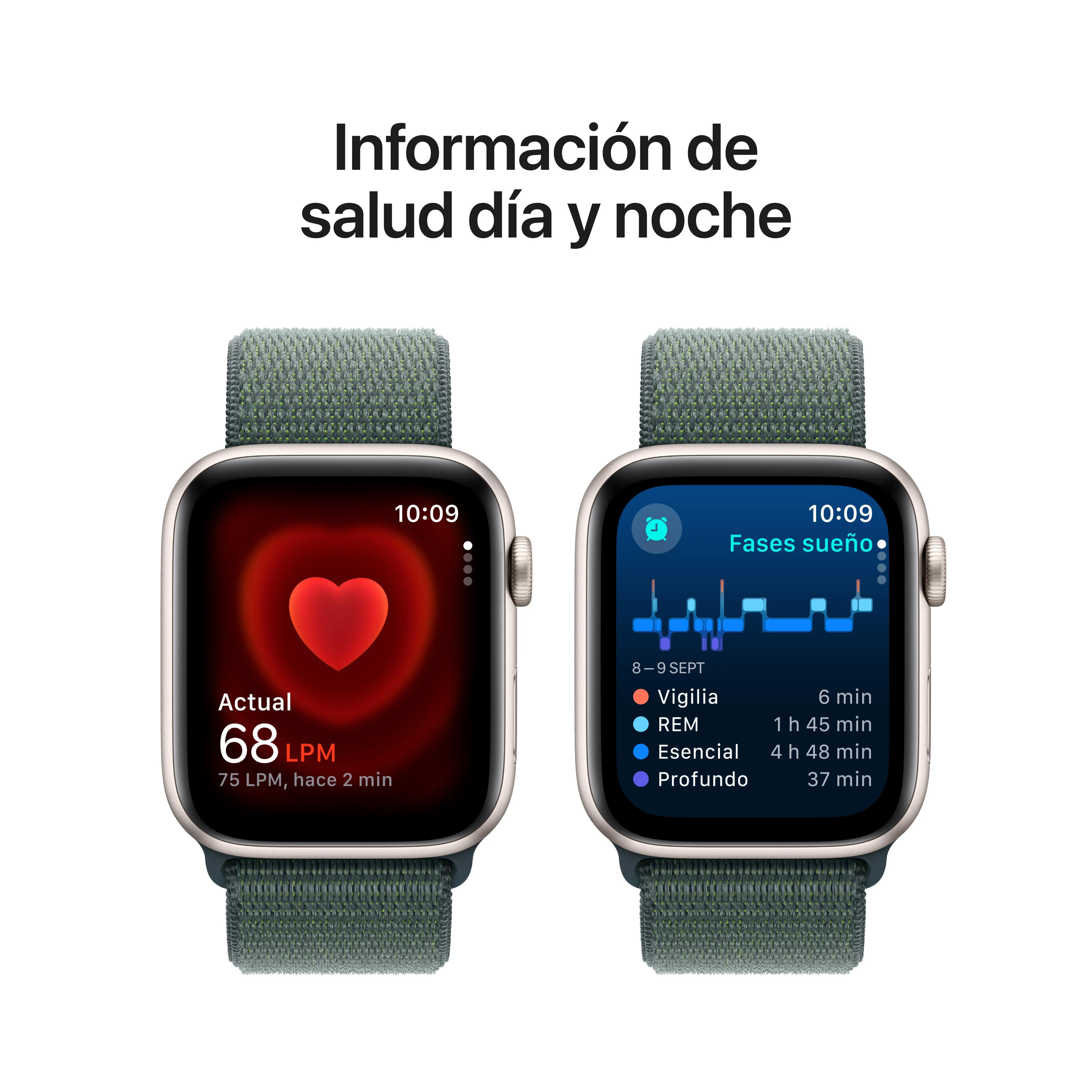 Apple Watch SE (GPS + Cellular) - Caja de aluminio en blanco estrella de 44 mm - Correa Loop deportiva verde lago - Image 5