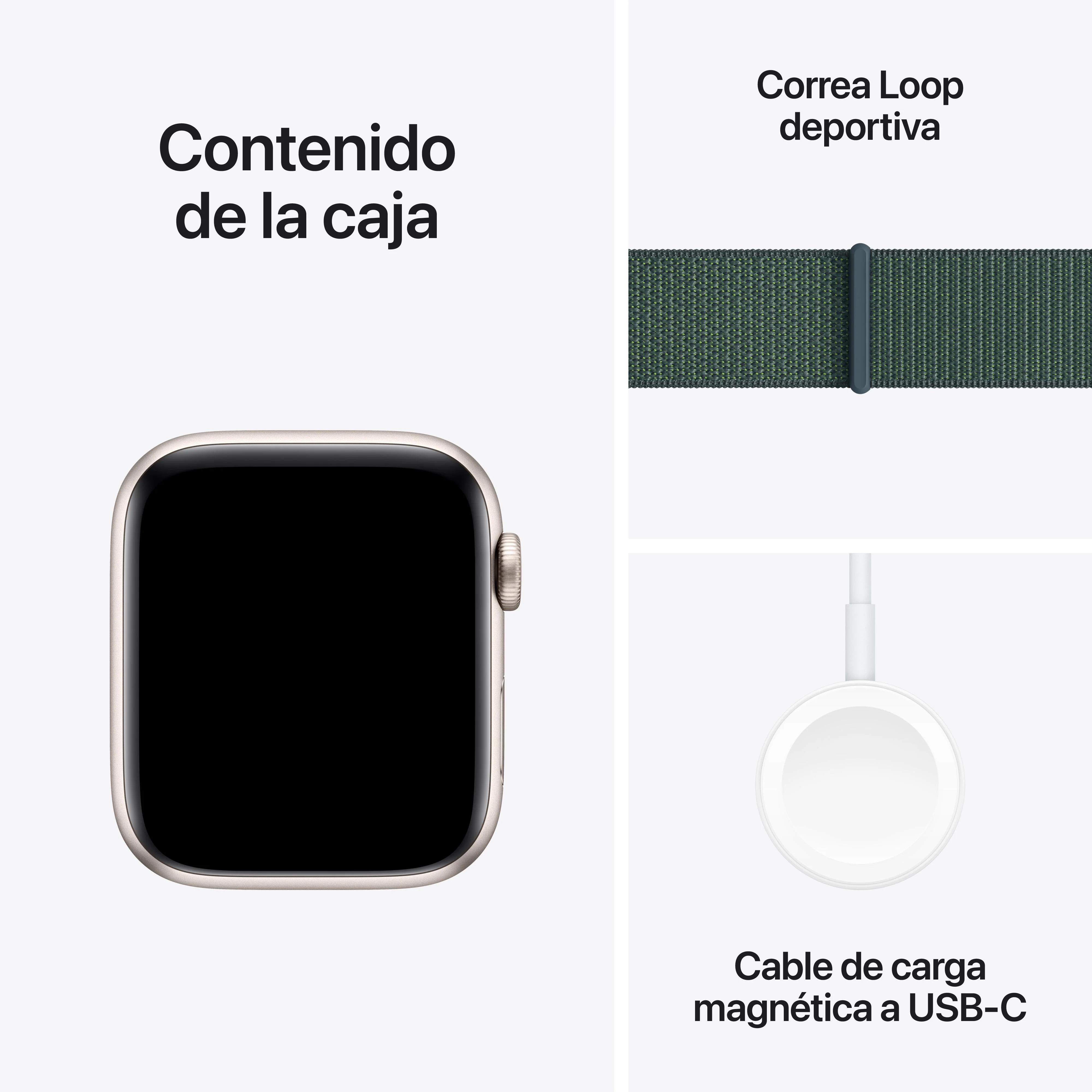 Apple Watch SE (GPS + Cellular) - Caja de aluminio en blanco estrella de 44 mm - Correa Loop deportiva verde lago - Image 7
