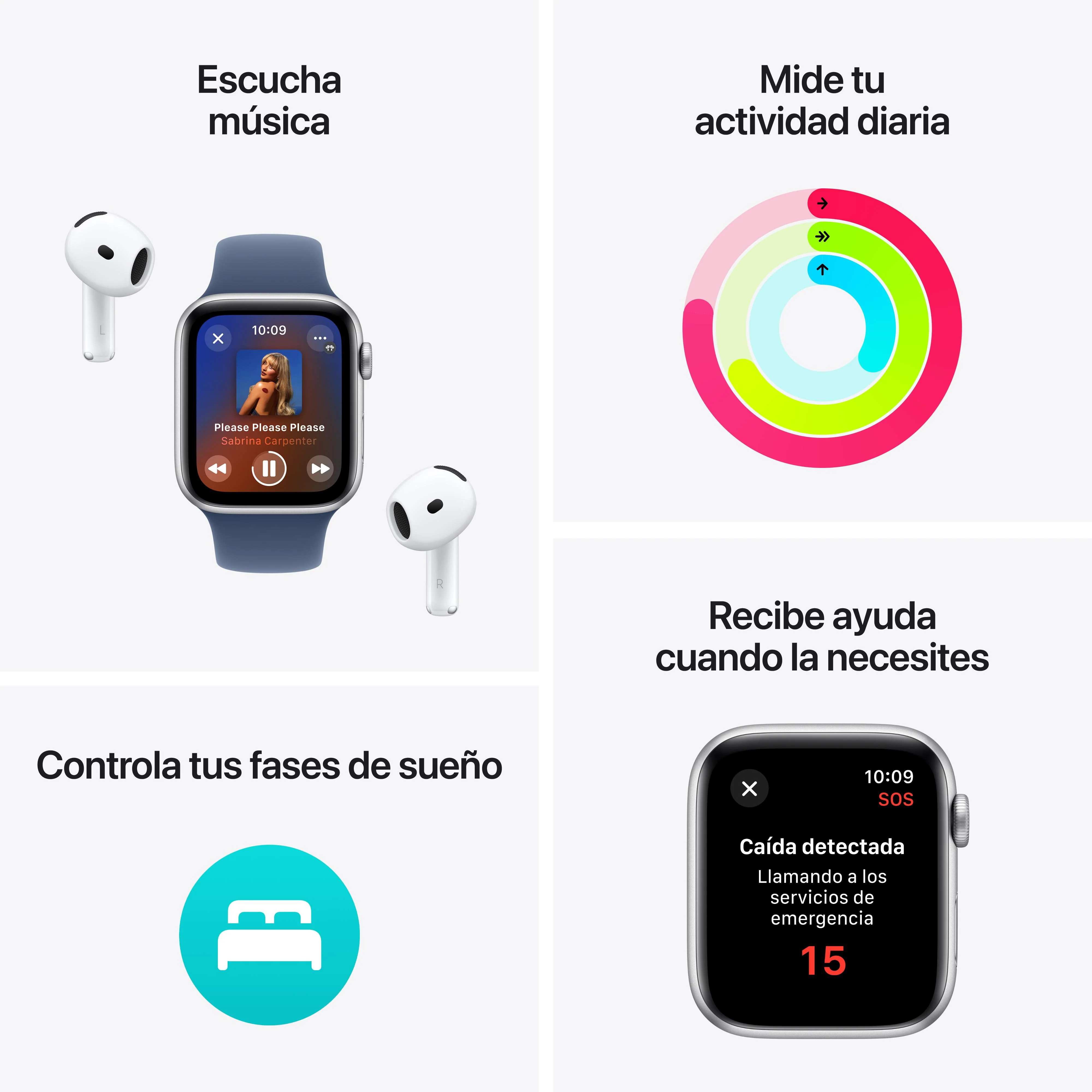 Apple Watch SE (GPS) - Caja de aluminio en plata de 44 mm - Correa deportiva azul denim - Talla M/L - Image 3