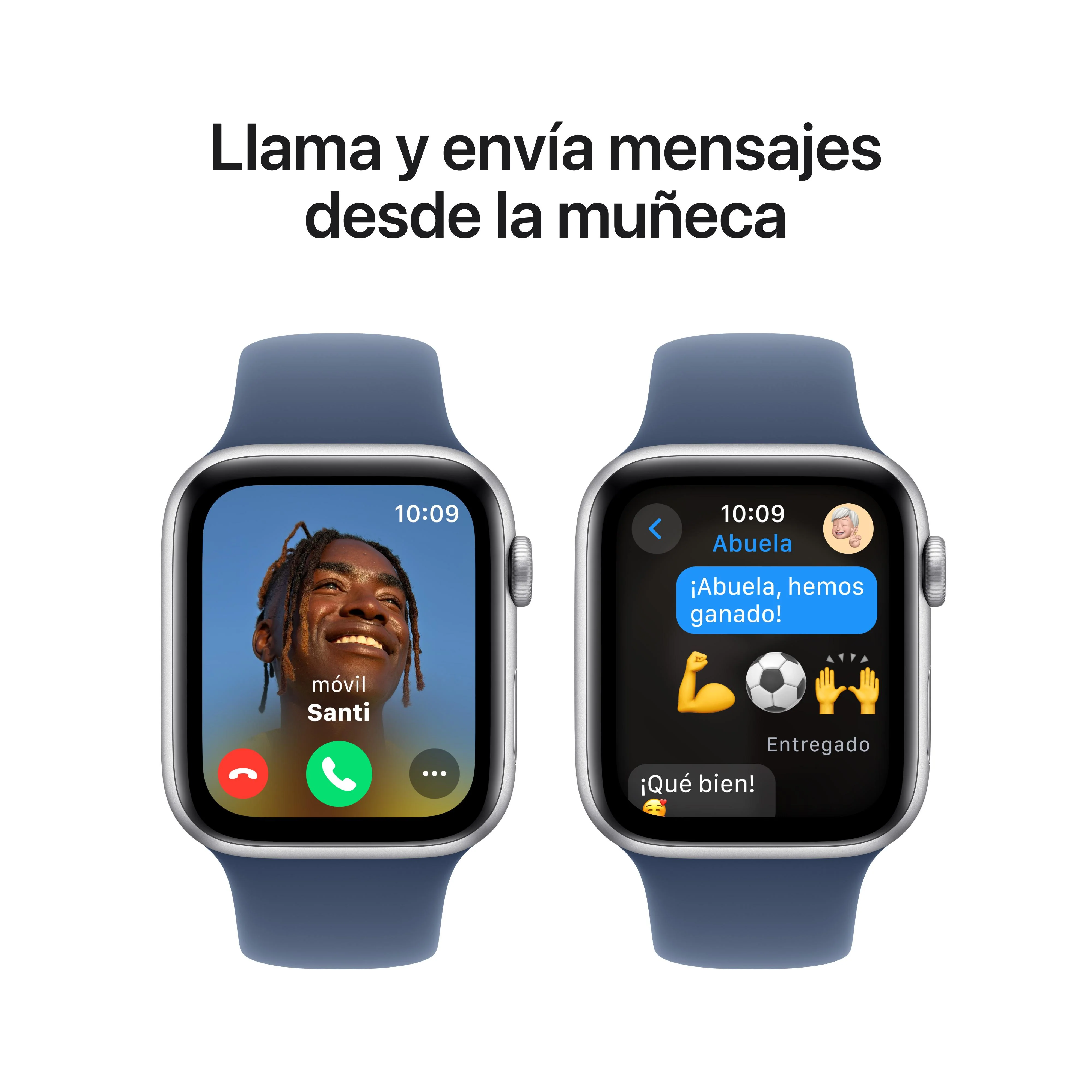 Apple Watch SE (GPS) - Caja de aluminio en plata de 44 mm - Correa deportiva azul denim - Talla M/L - Image 4