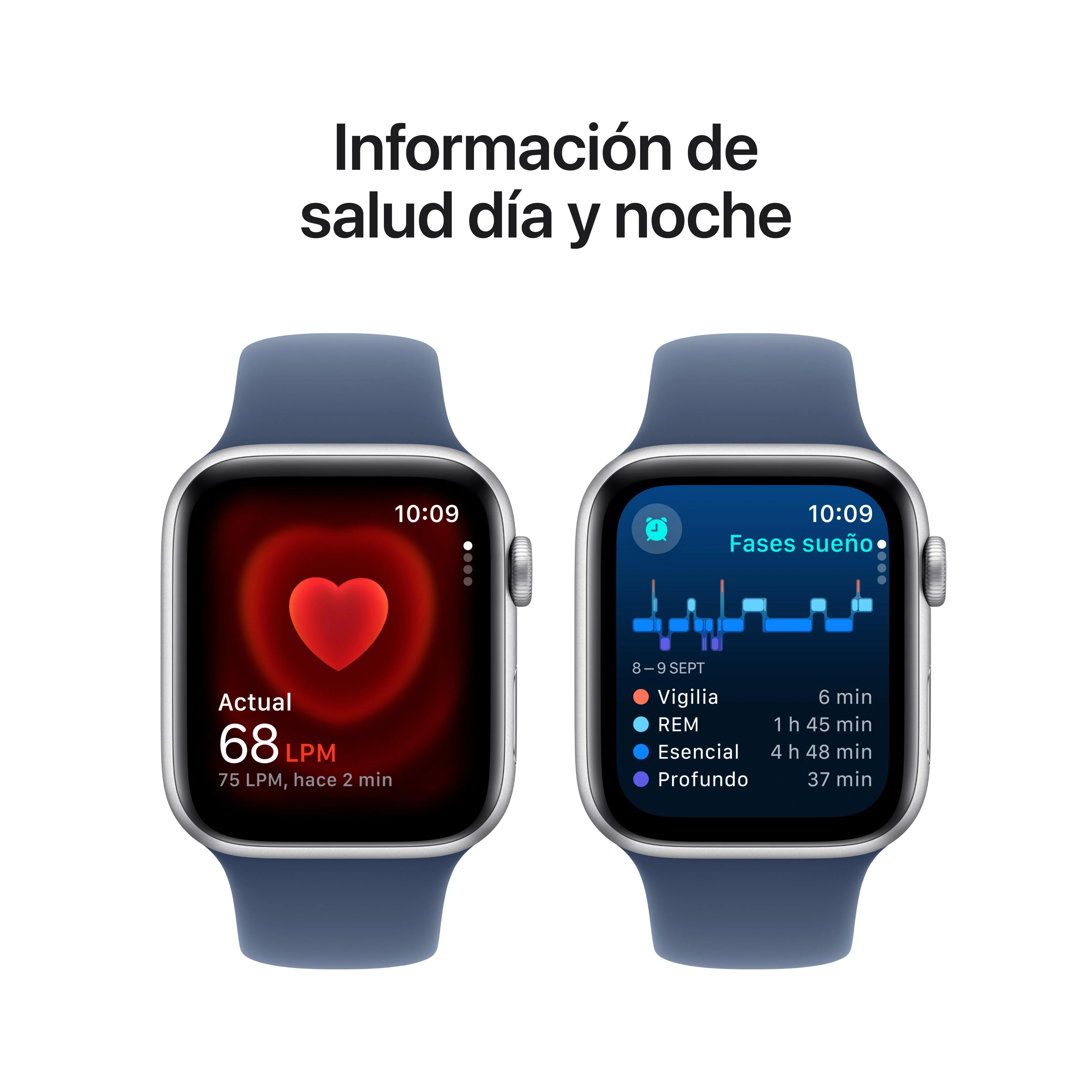 Apple Watch SE (GPS) - Caja de aluminio en plata de 44 mm - Correa deportiva azul denim - Talla M/L - Image 5