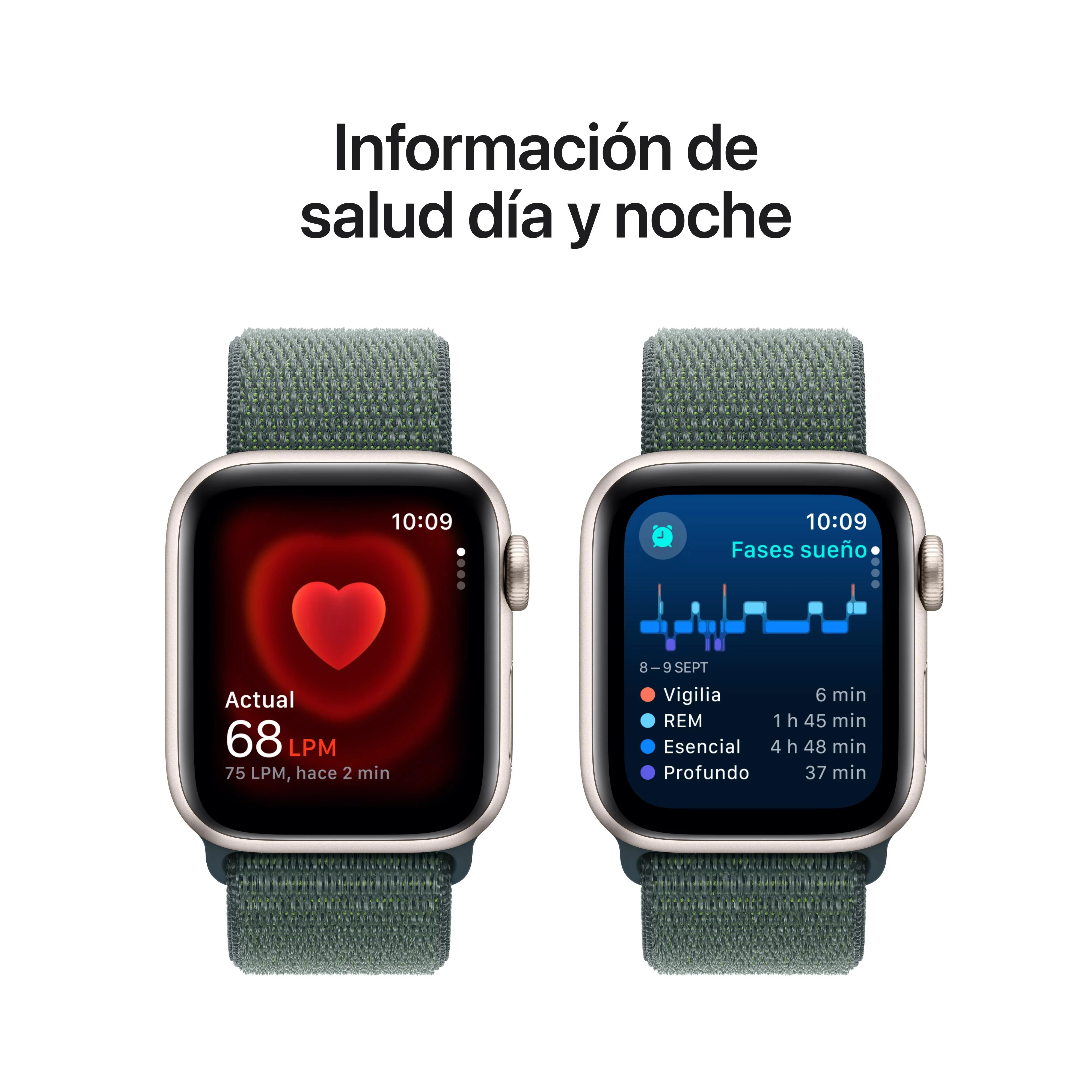 Apple Watch SE (GPS) - Caja de aluminio en blanco estrella de 40 mm - Correa Loop deportiva verde lago - Image 5