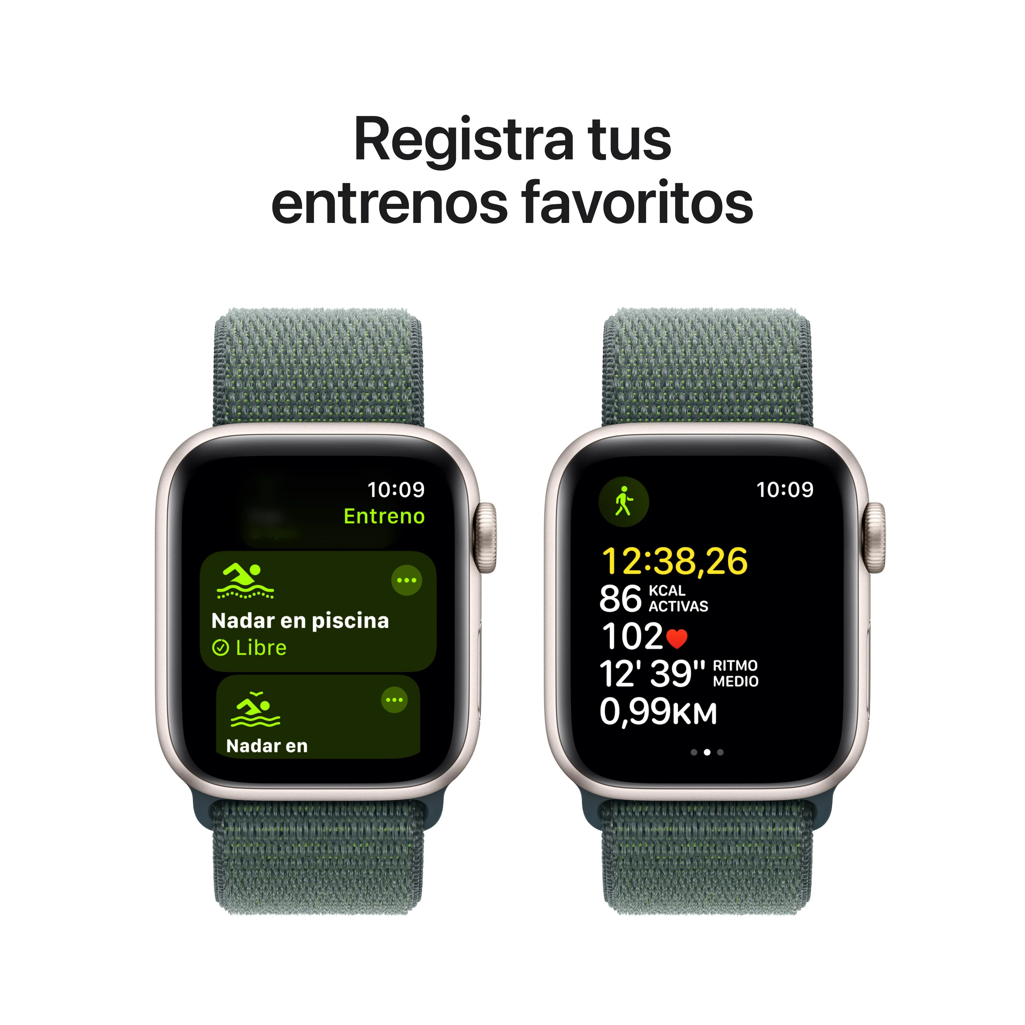 Apple Watch SE (GPS) - Caja de aluminio en blanco estrella de 40 mm - Correa Loop deportiva verde lago - Image 6