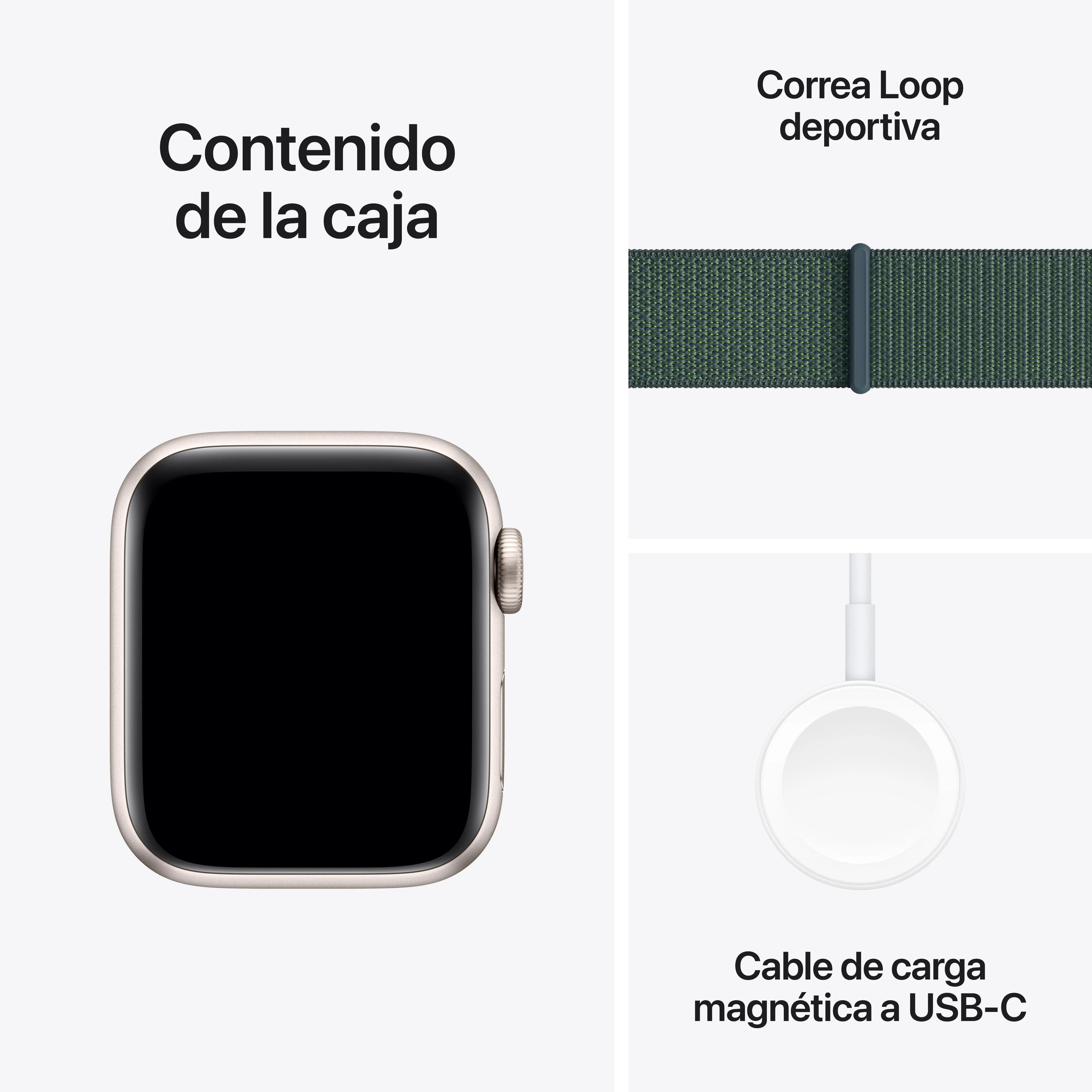Apple Watch SE (GPS) - Caja de aluminio en blanco estrella de 40 mm - Correa Loop deportiva verde lago - Image 7