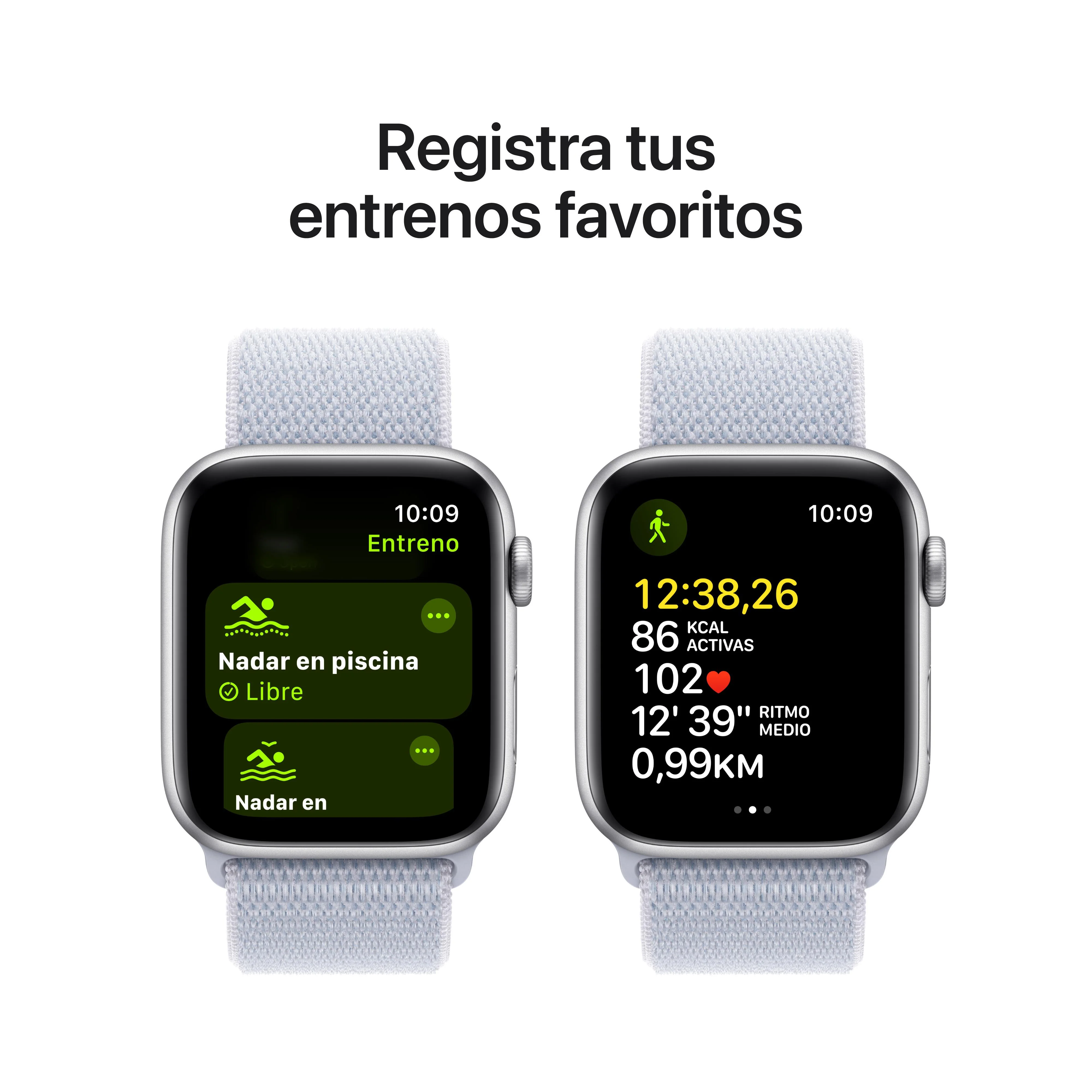 Apple Watch SE (GPS) - Caja de aluminio en plata de 44 mm - Correa Loop deportiva azul nube - Image 6