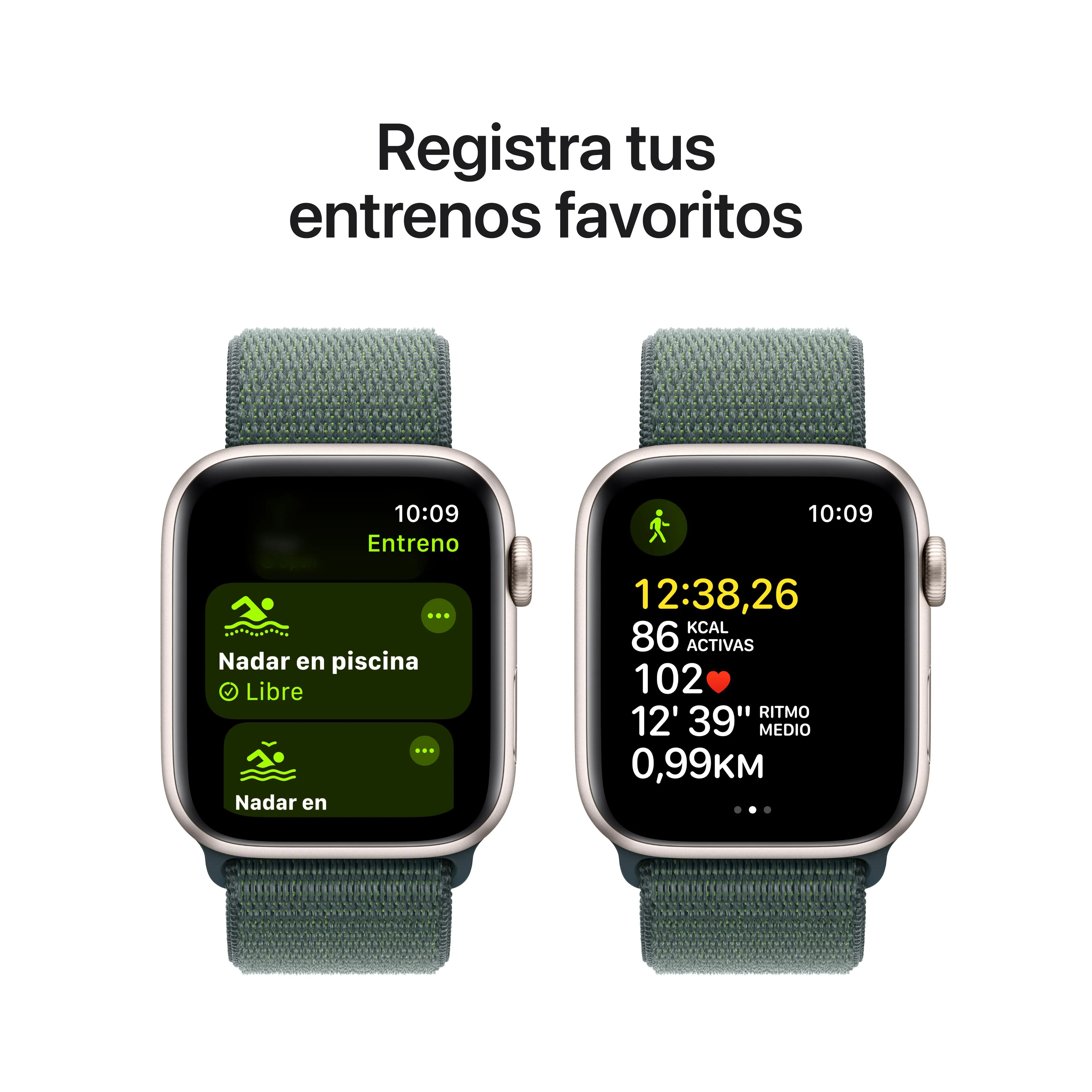 Apple Watch SE (GPS) - Caja de aluminio en blanco estrella de 44 mm - Correa Loop deportiva verde lago - Image 6