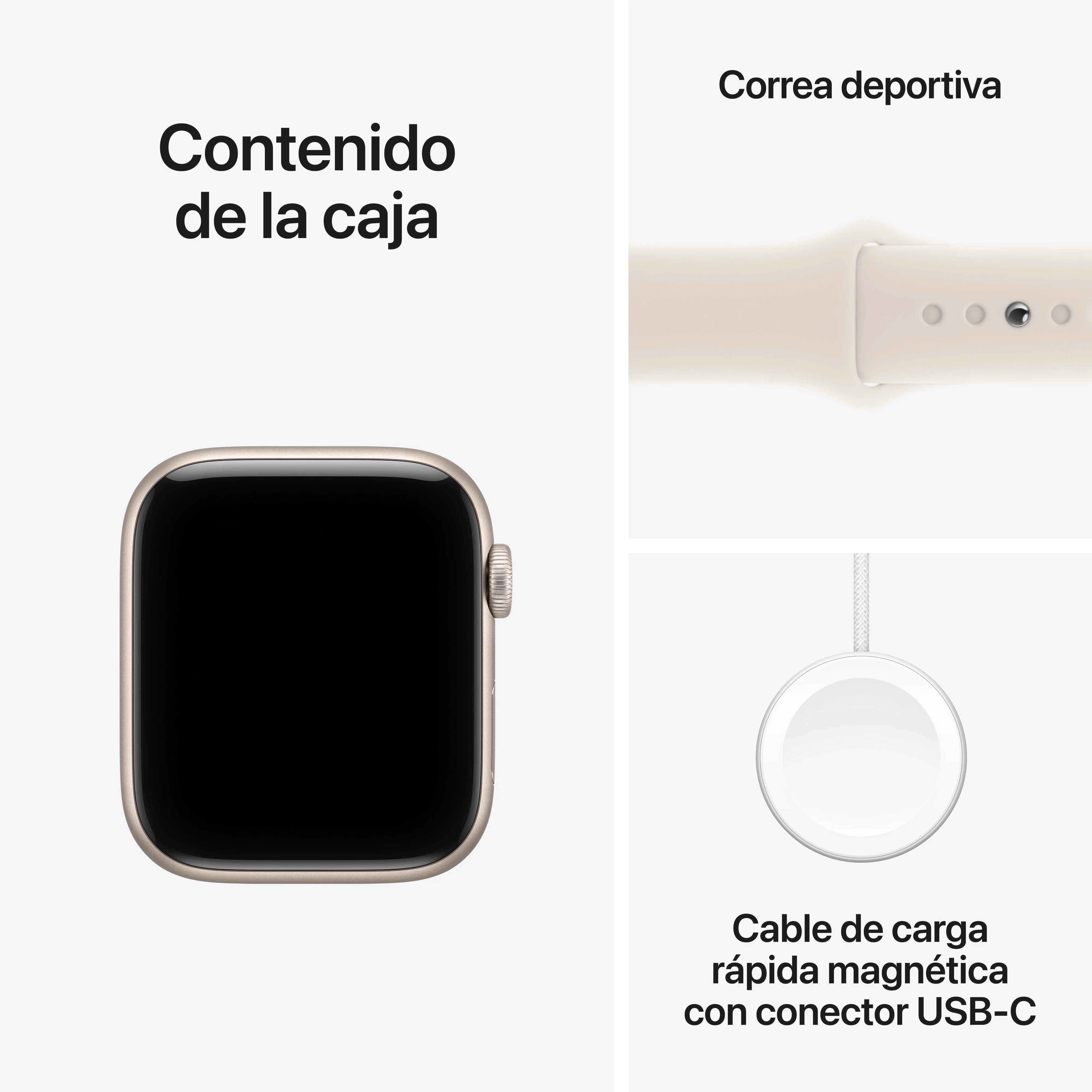 Apple Watch SE 3 (GPS) - Caja de aluminio en blanco estrella de 44 mm - Correa deportiva blanco estrella - Talla S/M - Image 8