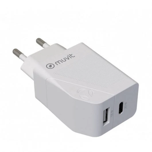 Adaptador Muvit USB 18W+USB-C 20W Blanco