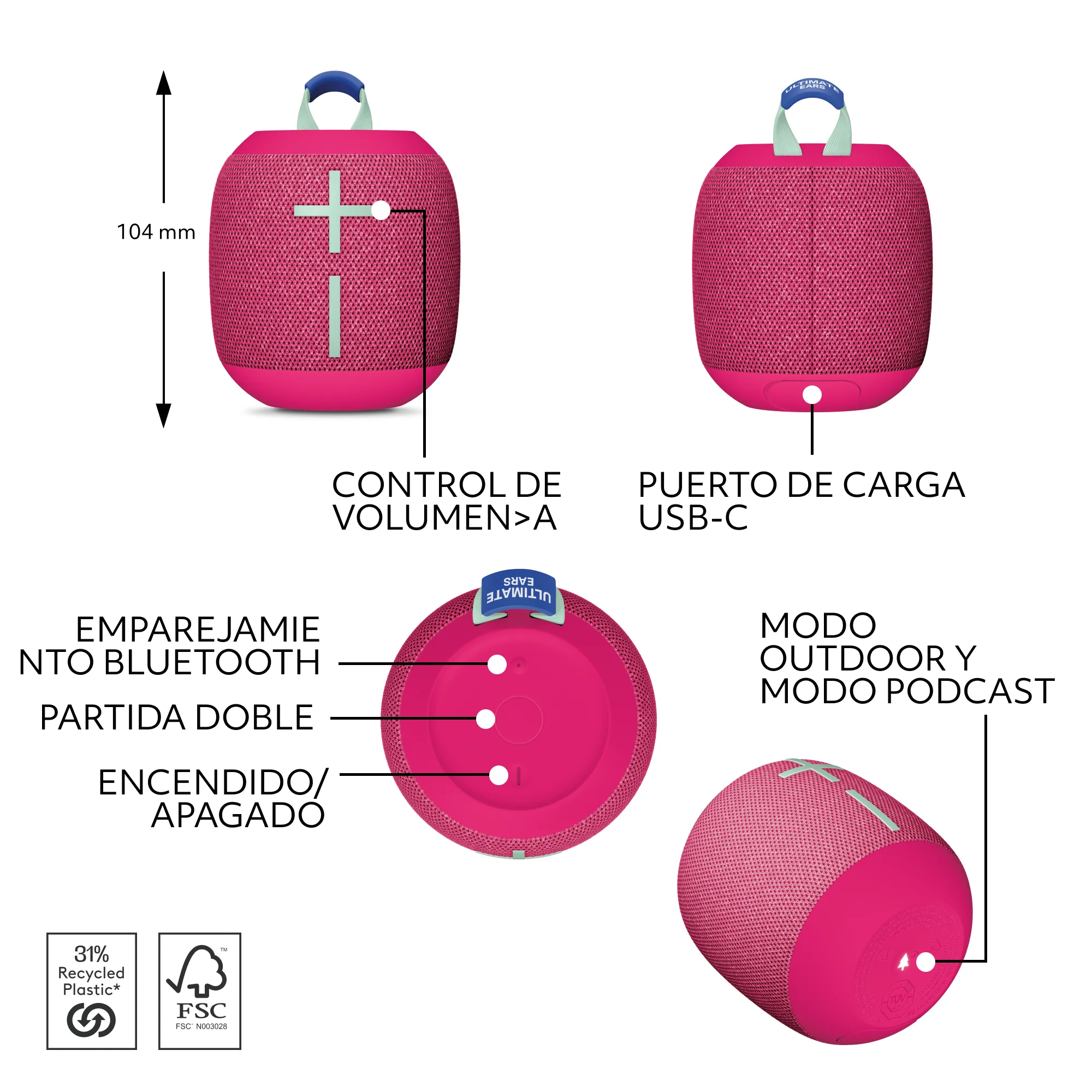 Altavoz inalámbrico WONDERBOOM 4 de Ultimate Ears - Hiperrosa - Image 3