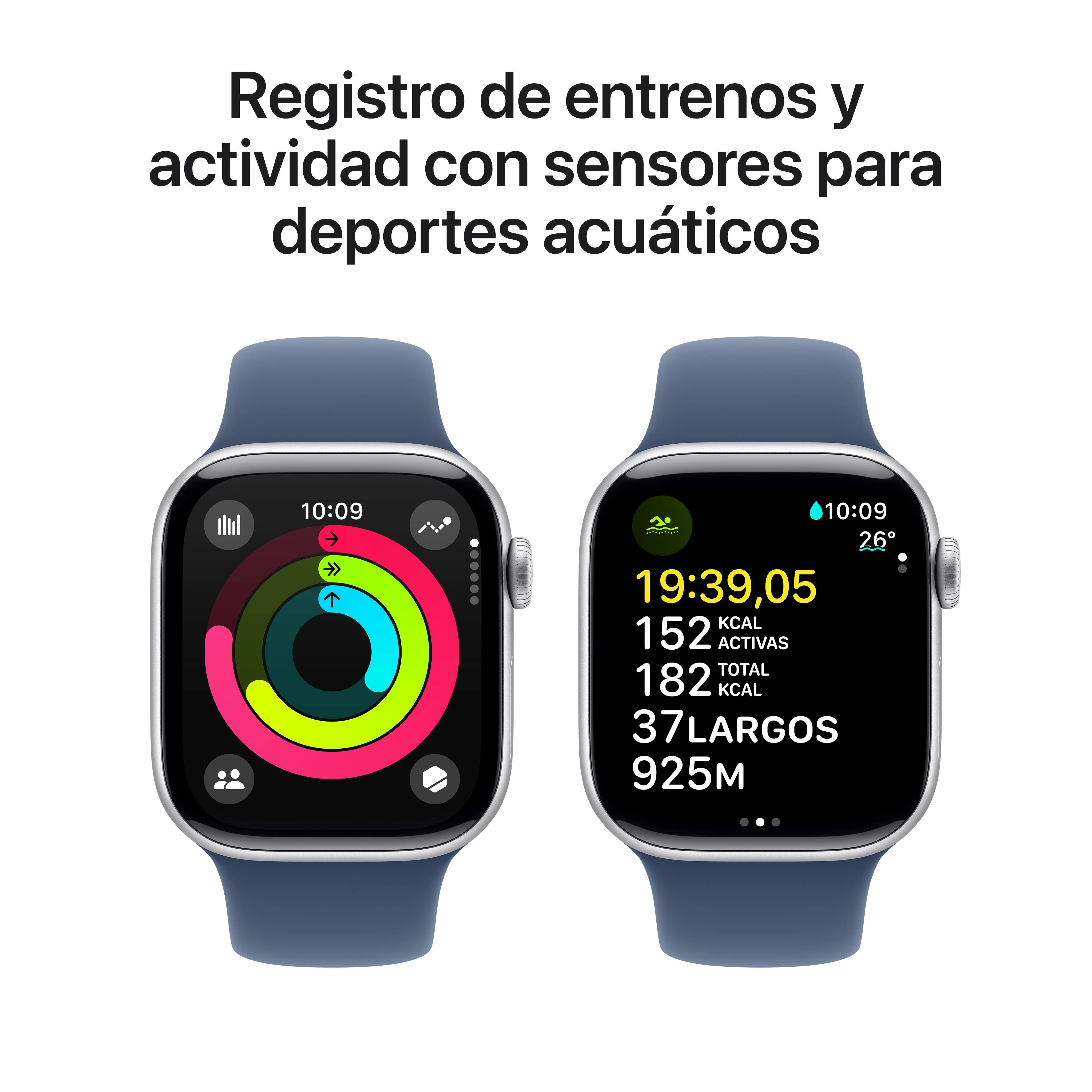 Apple Watch Series 10 (GPS + Cellular) - Caja de aluminio en plata de 42 mm - Correa deportiva azul denim - Talla M/L - Image 4