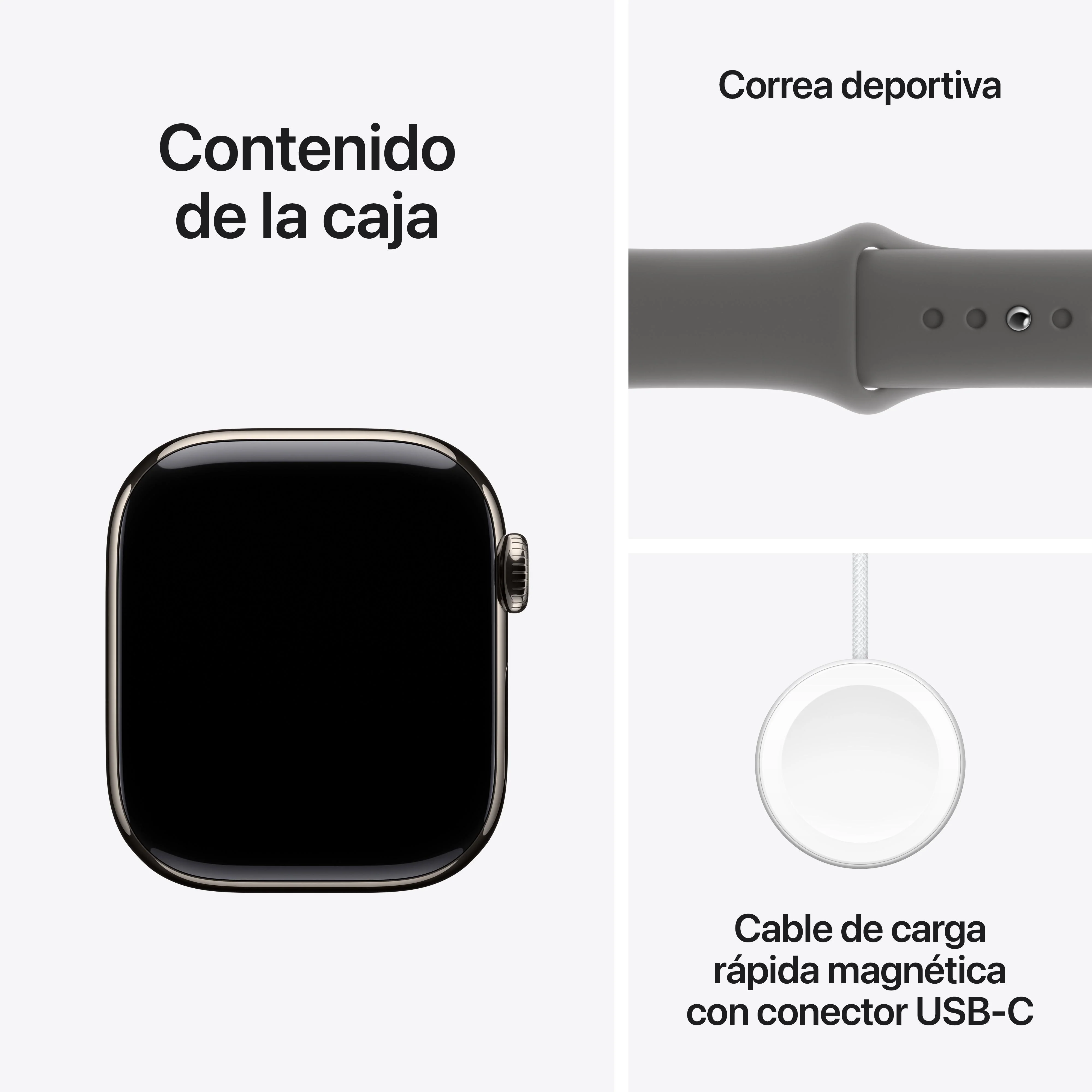 Apple Watch Series 10 (GPS + Cellular) - Caja de titanio natural de 42 mm - Correa deportiva gris piedra - Talla S/M - Image 9