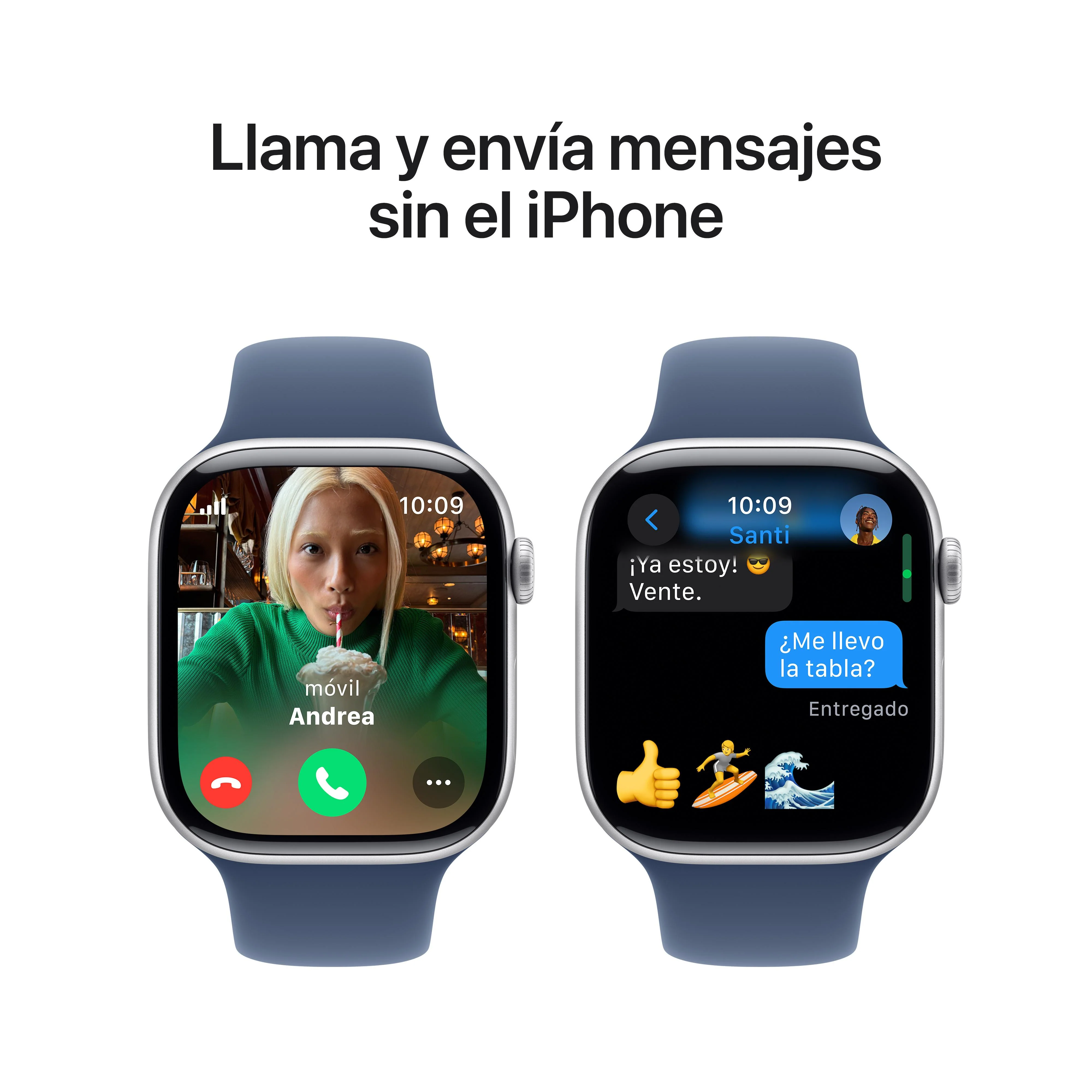Apple Watch Series 10 (GPS + Cellular) - Caja de aluminio en plata de 46 mm - Correa deportiva azul denim - Talla M/L - Image 7