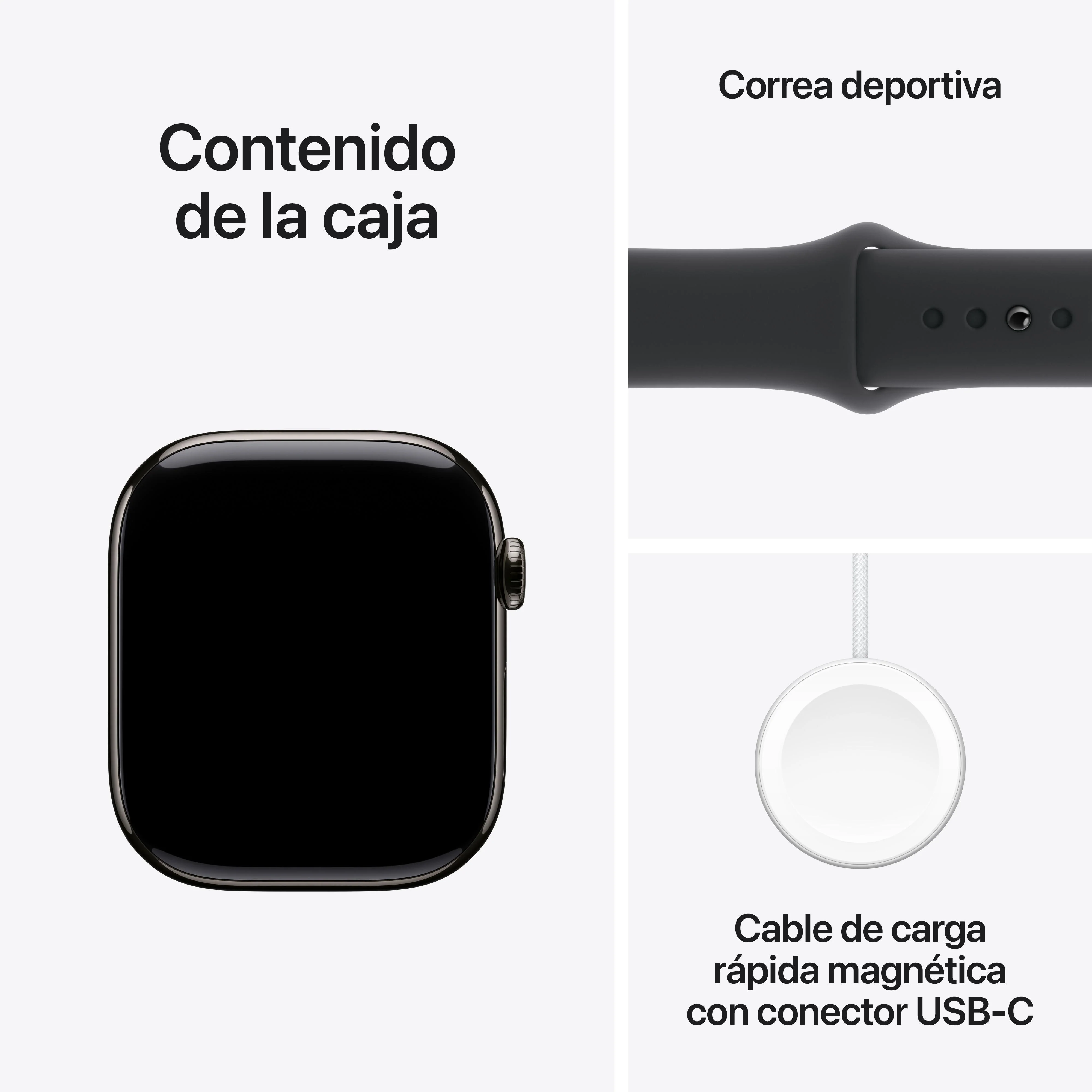 Apple Watch Series 10 (GPS + Cellular) - Caja de titanio color pizarra de 46 mm - Correa deportiva negra - Talla M/L - Image 9