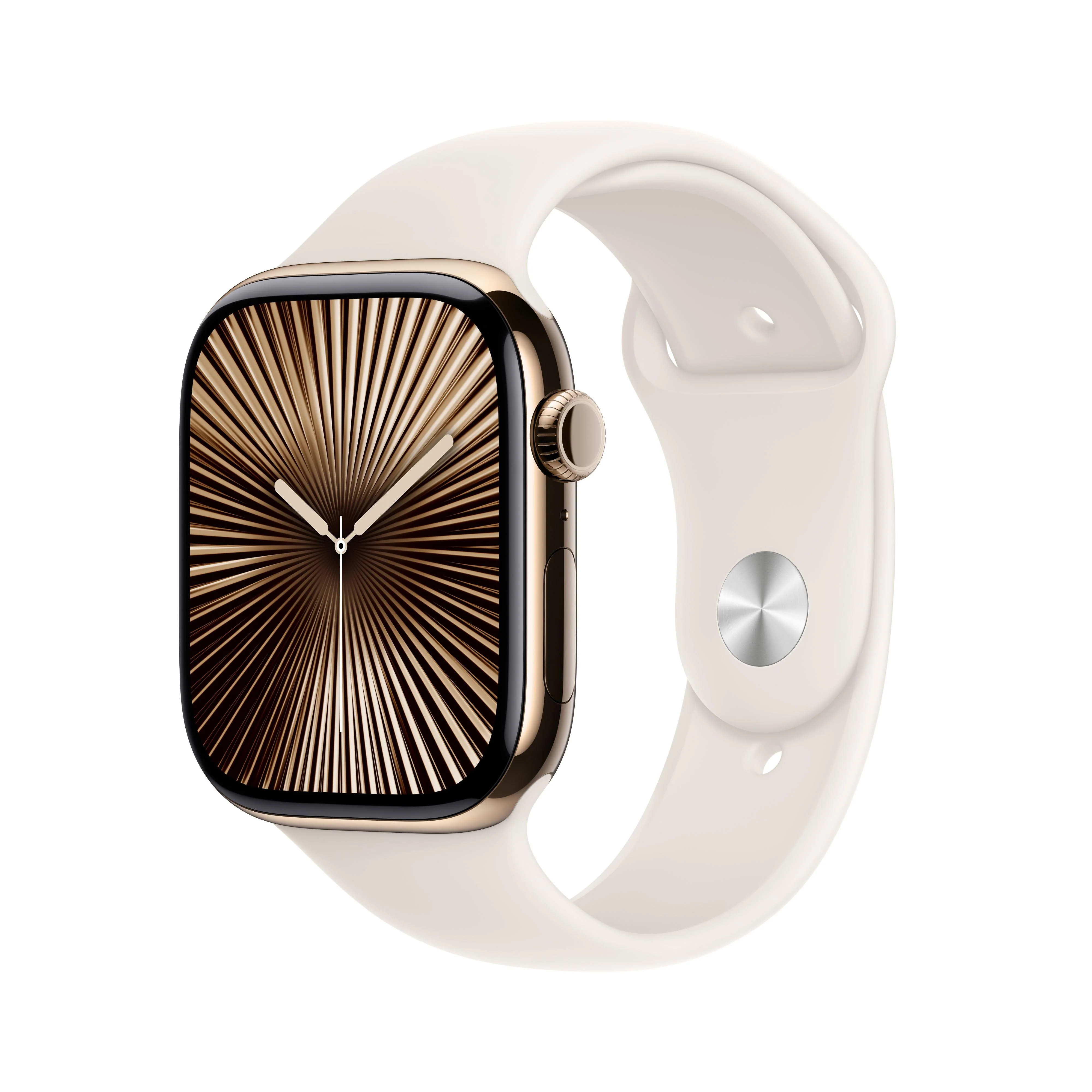 Apple Watch Series 10 (GPS + Cellular) - Caja de titanio en oro de 46 mm - Correa deportiva blanco estrella - Talla S/M