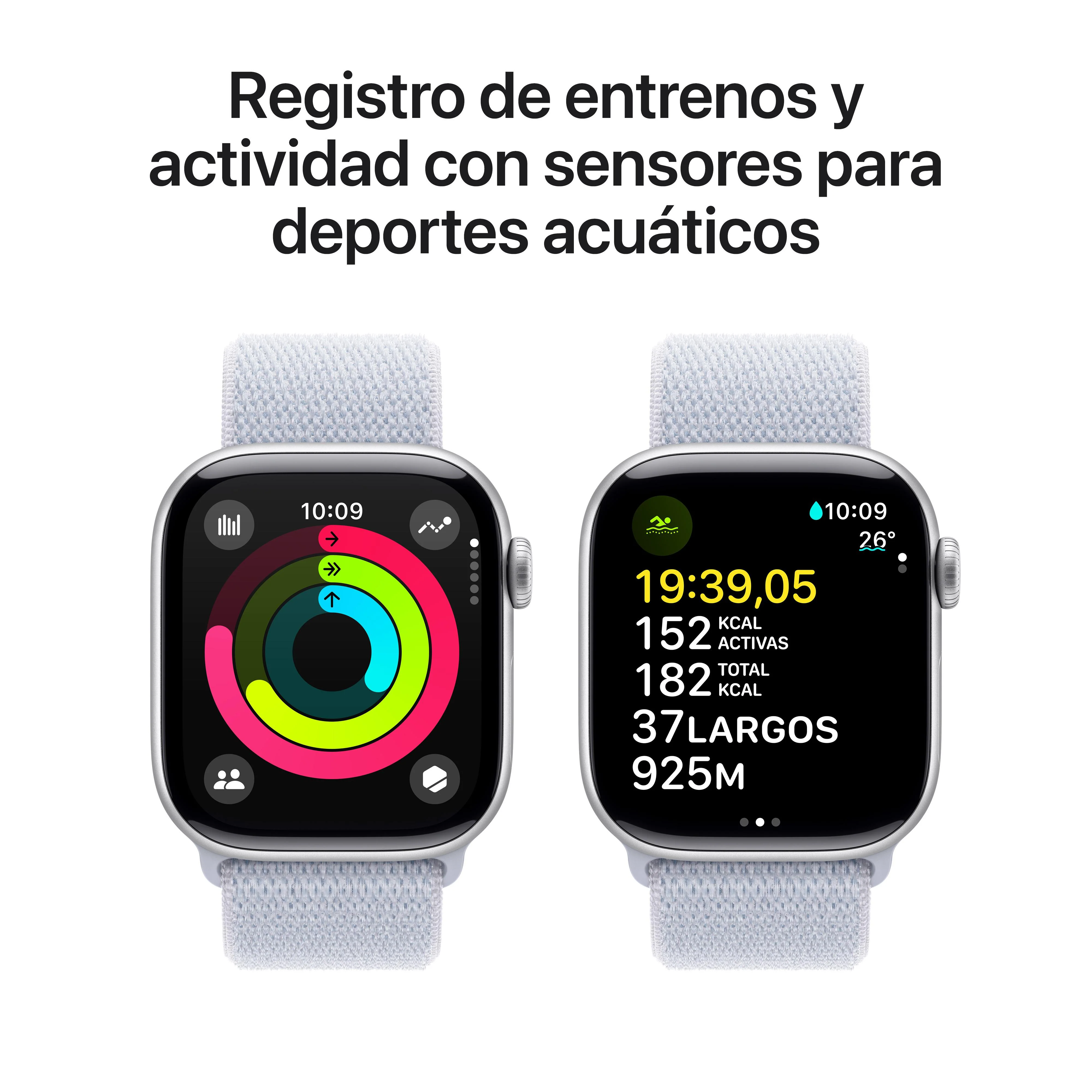 Apple Watch Series 10 (GPS + Cellular) - Caja de aluminio en plata de 42 mm - Correa Loop deportiva azul nube - Image 4