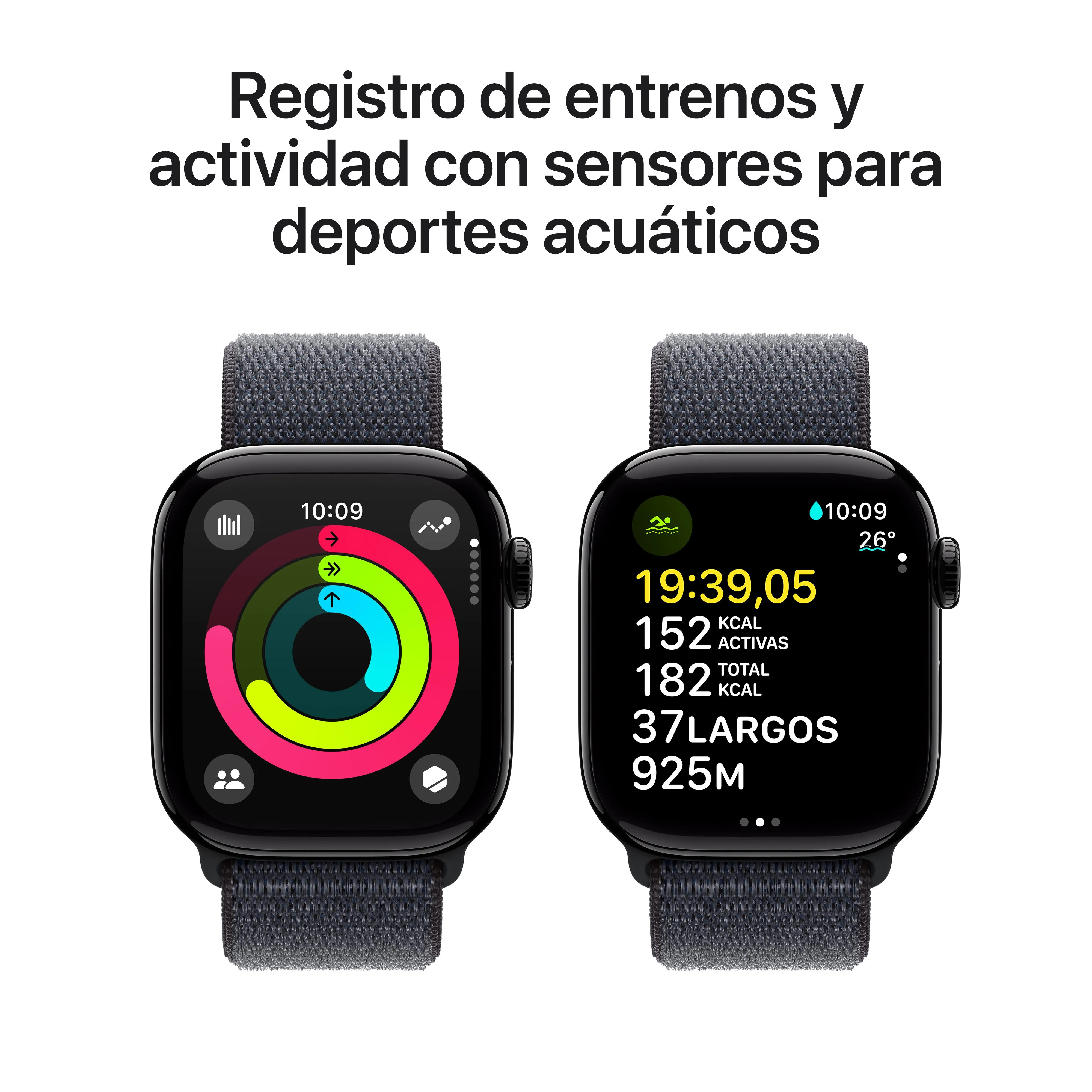 Apple Watch Series 10 (GPS + Cellular) - Caja de aluminio en negro azabache de 42 mm - Correa deportiva color tinta - Image 4