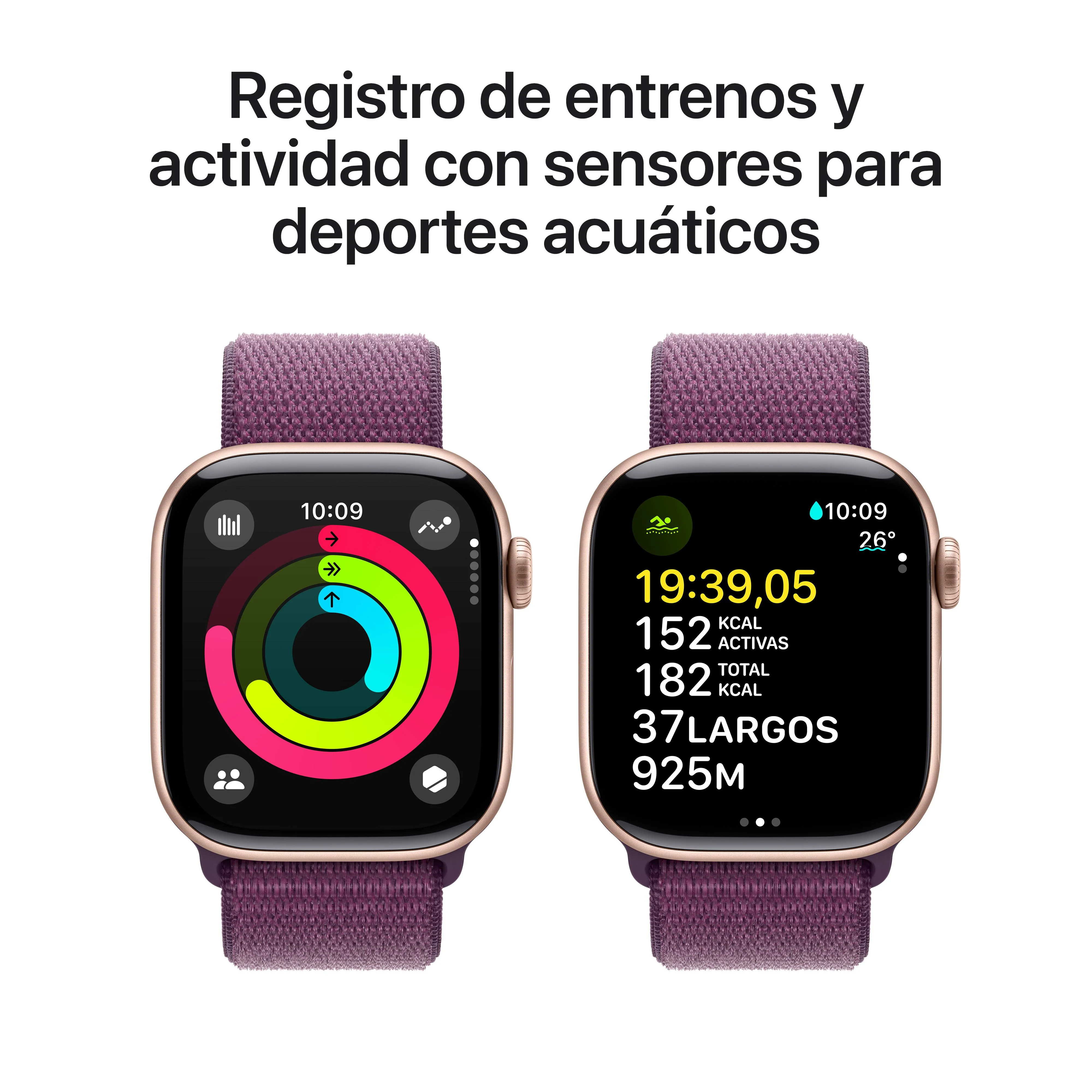 Apple Watch Series 10 (GPS + Cellular) - Caja de aluminio en oro rosa de 42 mm - Correa Loop deportiva color ciruela - Image 4