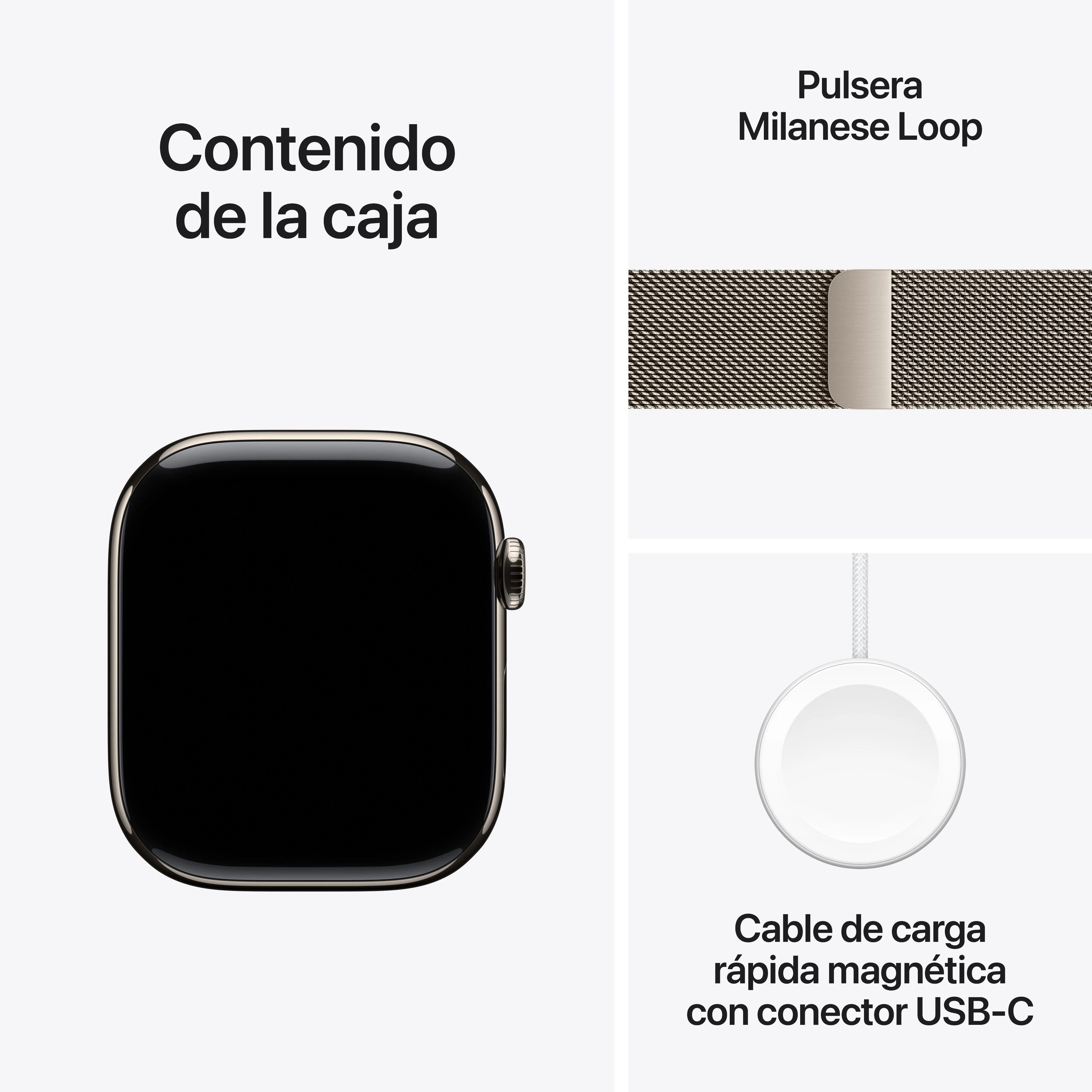Apple Watch Series 10 (GPS + Cellular) - Caja de titanio natural de 46 mm - Pulsera Milanese Loop en color natural (talla S/M) - Image 9