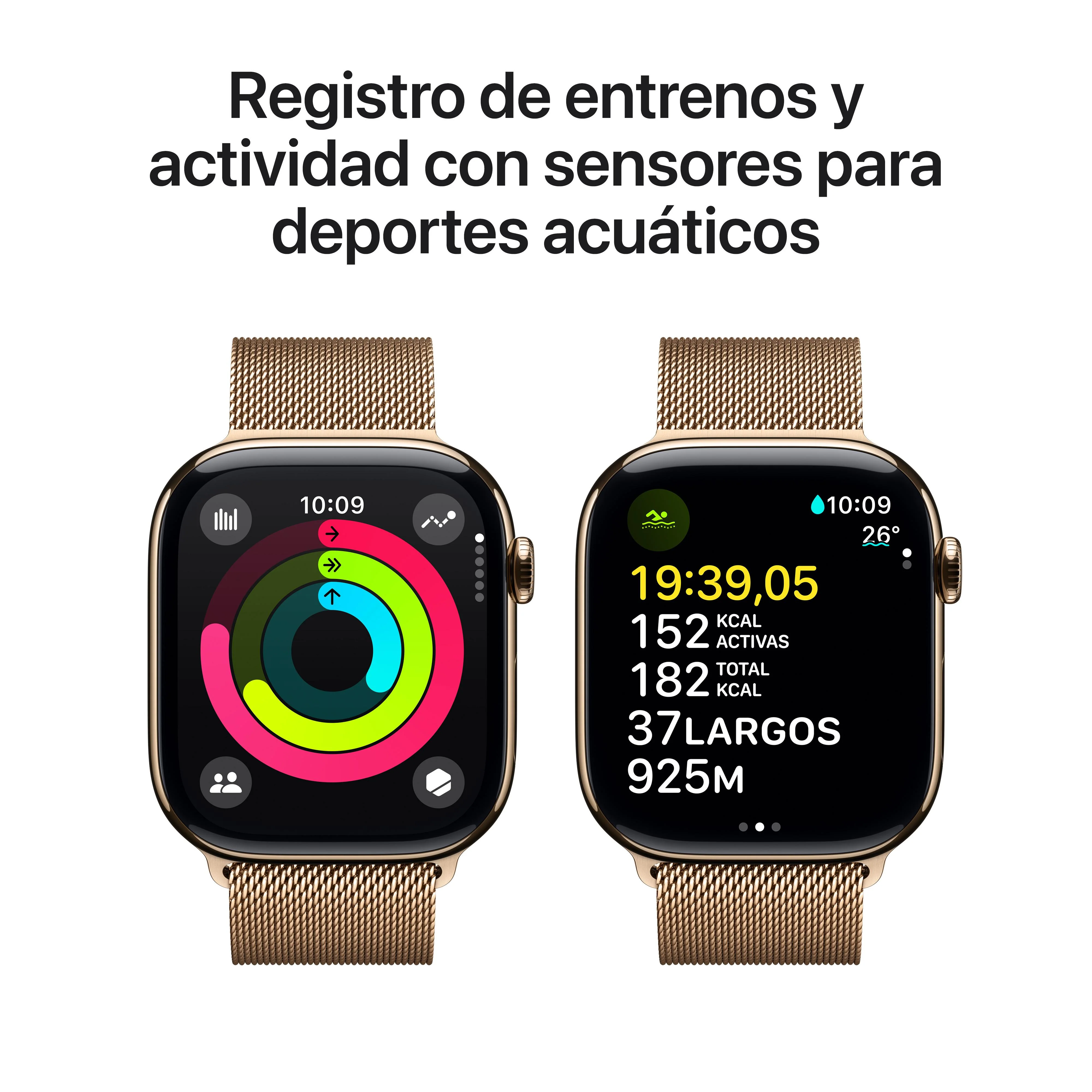 Apple Watch Series 10 (GPS + Cellular) - Caja de titanio en oro de 46 mm - Pulsera Milanese Loop en oro (talla S/M) - Image 4