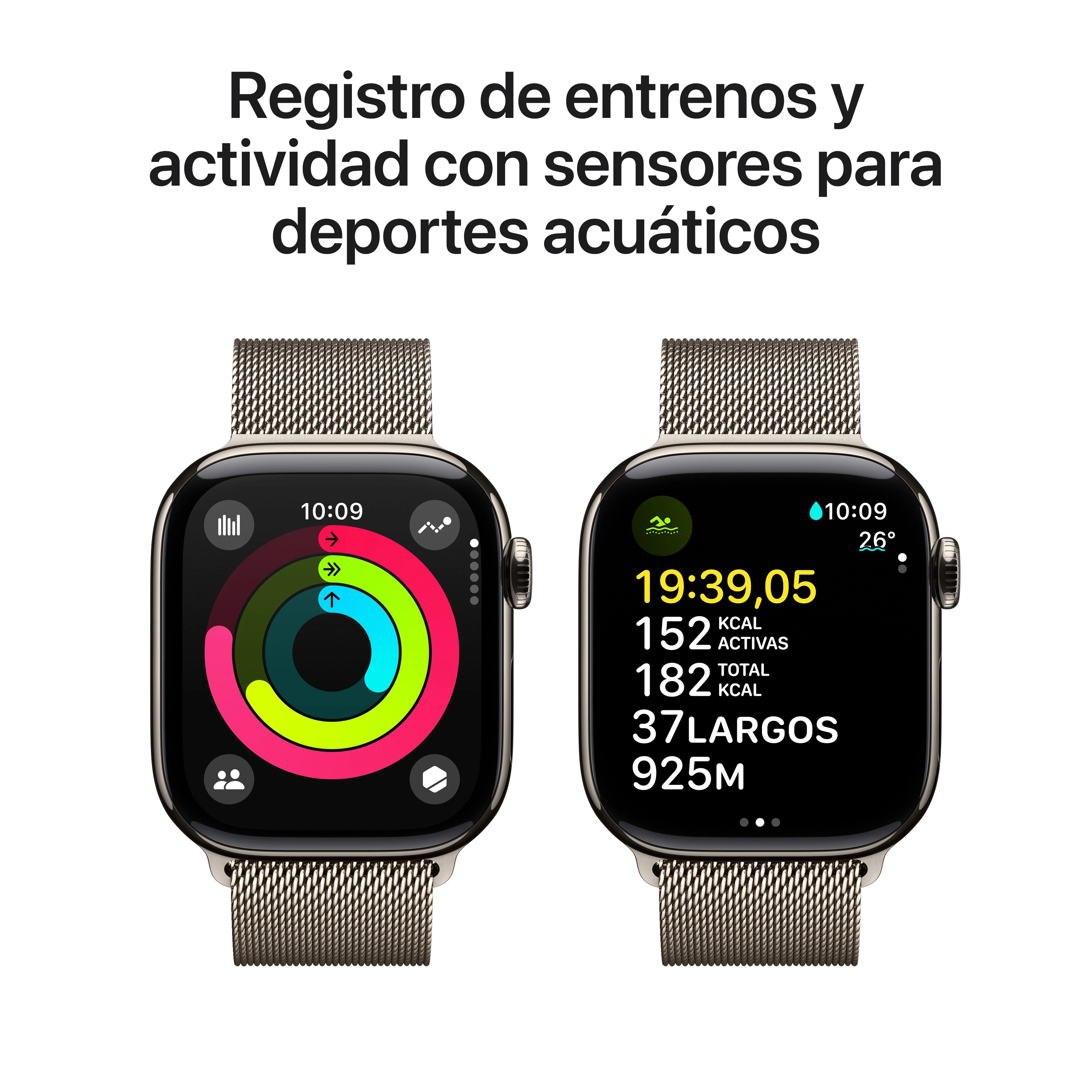 Apple Watch Series 10 (GPS + Cellular) - Caja de titanio natural de 42 mm - Pulsera Milanese Loop en  color natural - Image 4