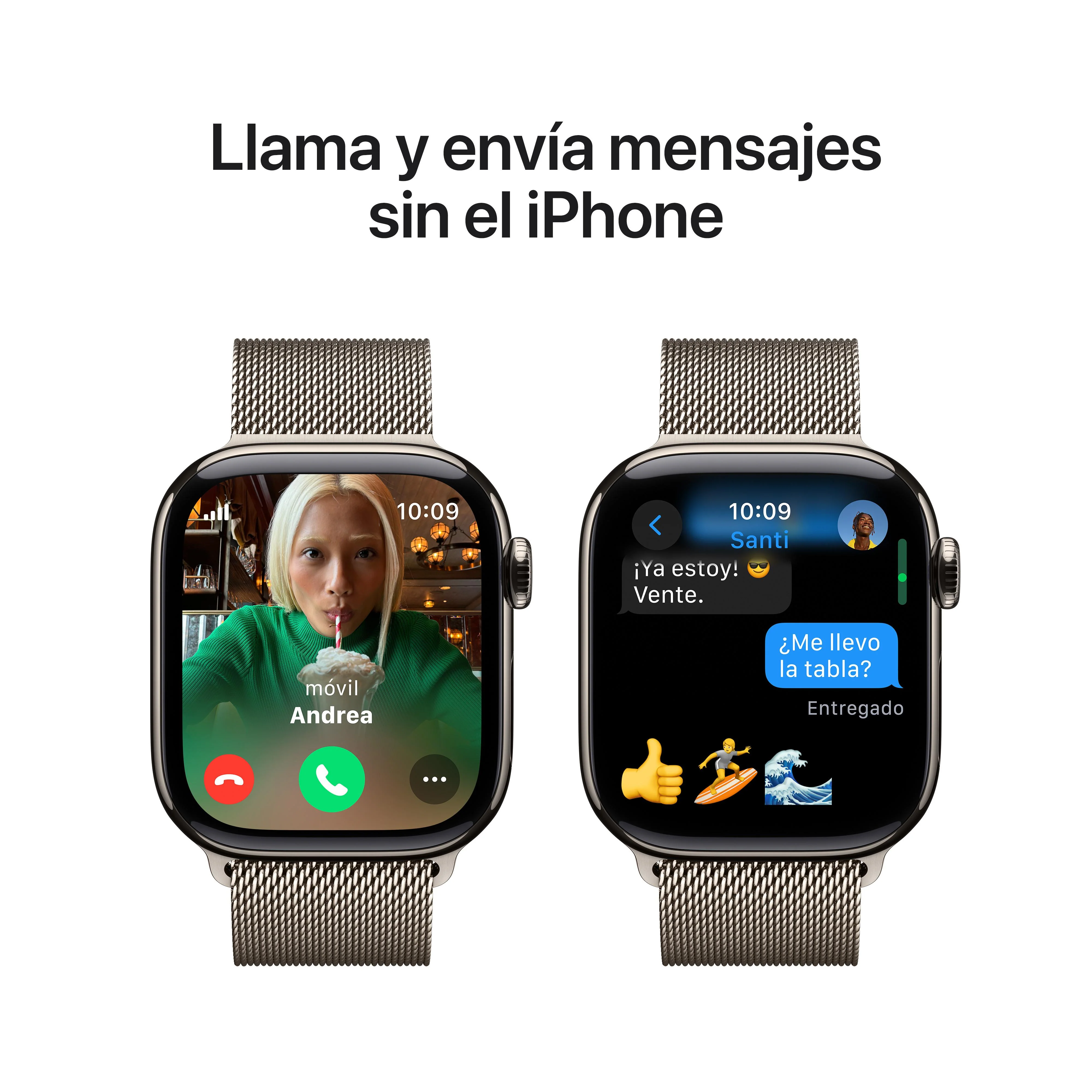 Apple Watch Series 10 (GPS + Cellular) - Caja de titanio natural de 42 mm - Pulsera Milanese Loop en  color natural - Image 7