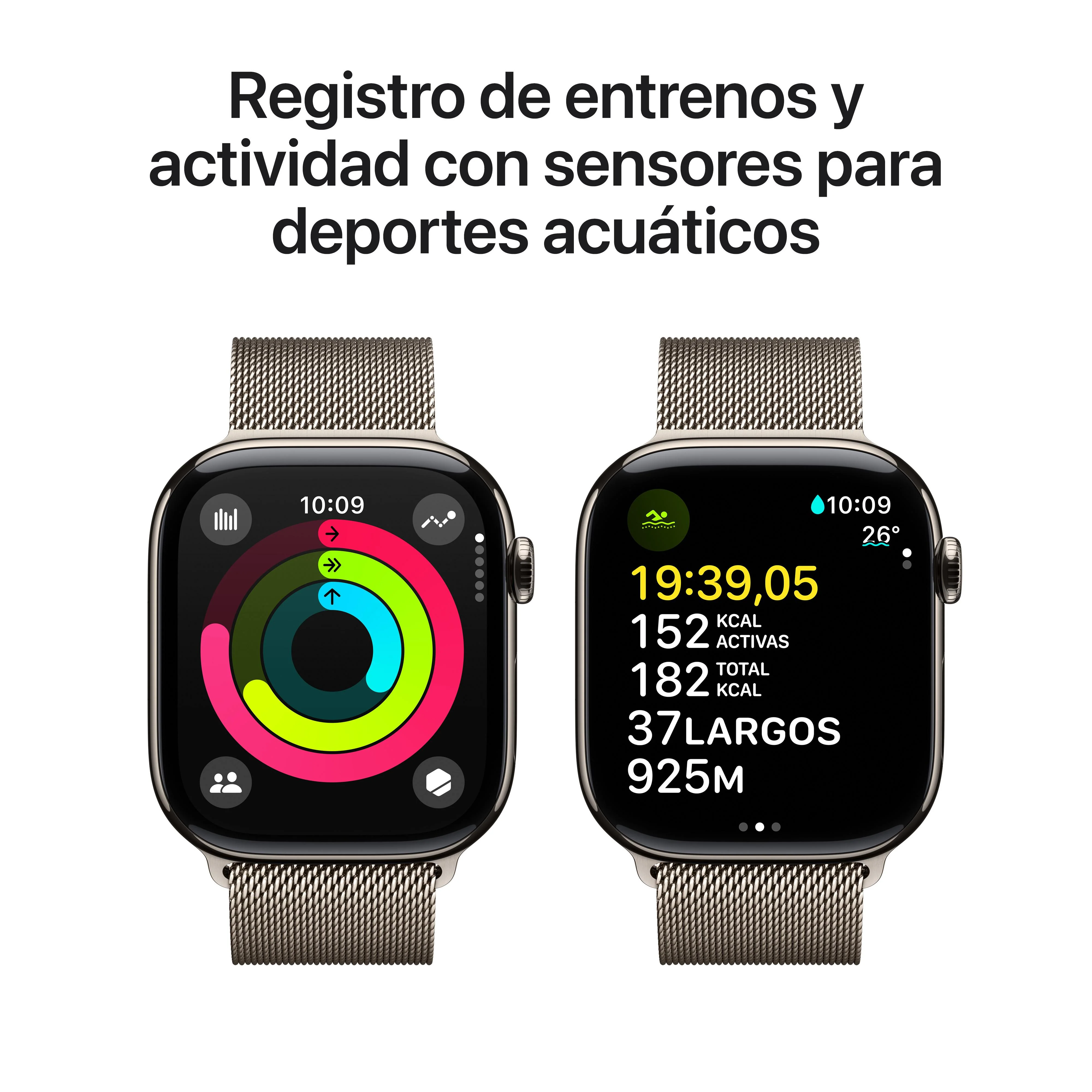 Apple Watch Series 10 (GPS + Cellular) - Caja de titanio natural de 46 mm - Pulsera Milanese Loop en color natural (talla M/L) - Image 4