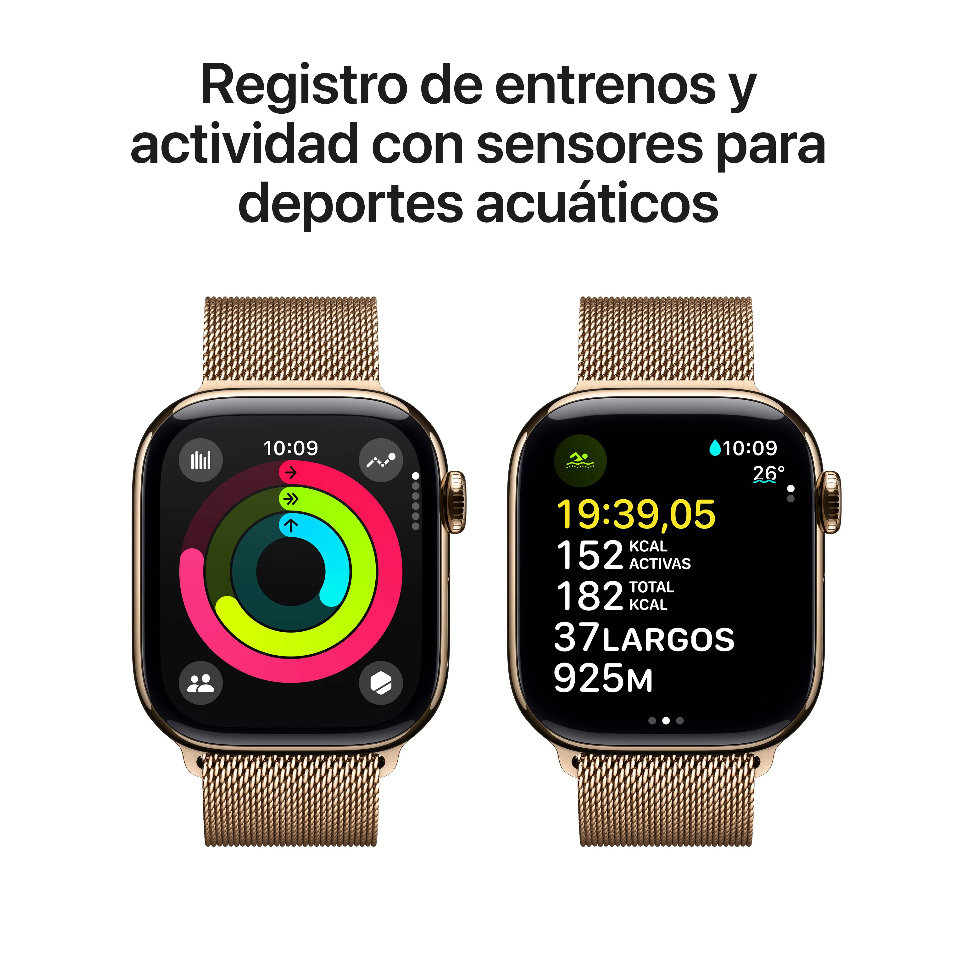 Apple Watch Series 10 (GPS + Cellular) - Caja de titanio en oro de 42 mm - Pulsera Milanese Loop en oro - Image 4