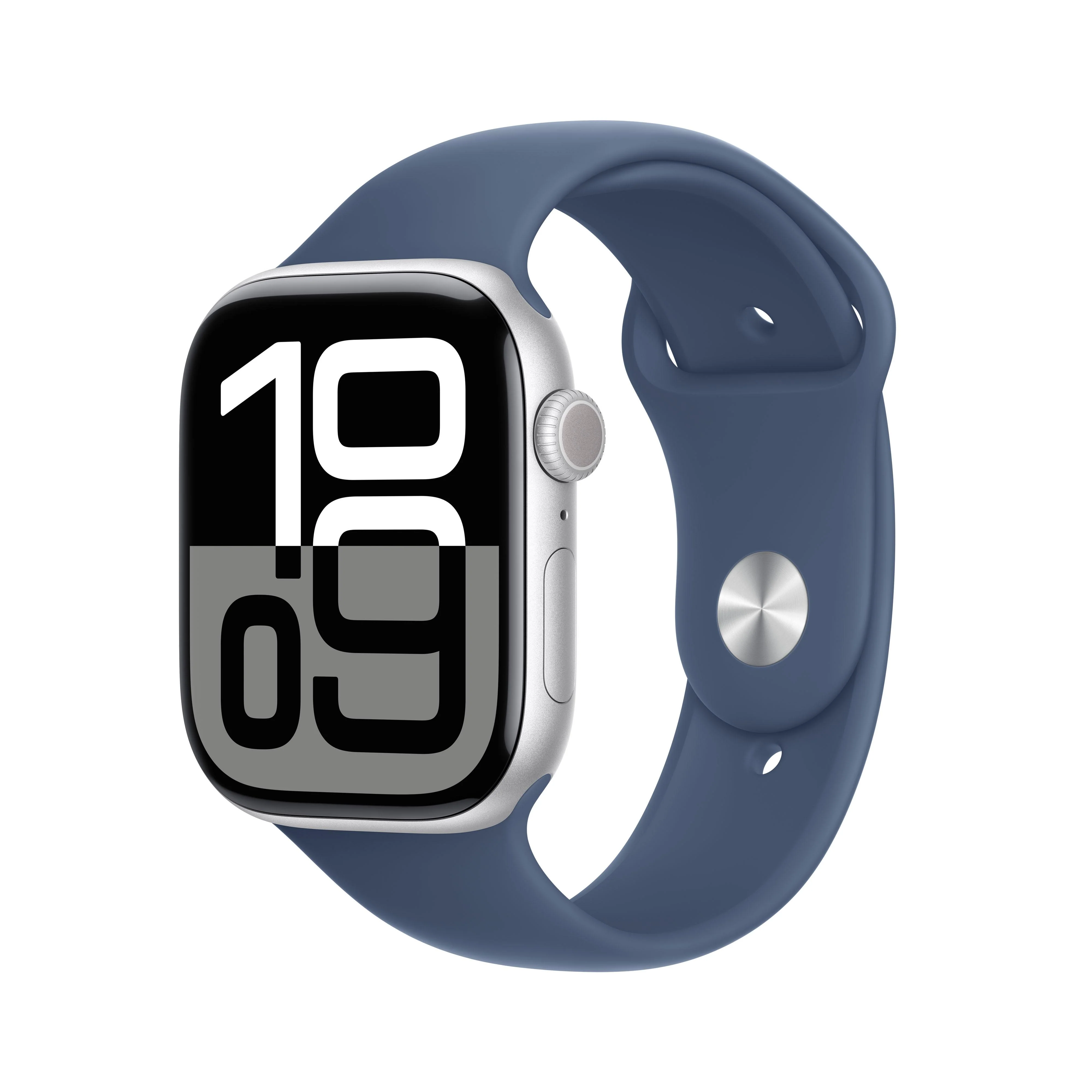 Apple Watch Series 10 (GPS) - Caja de aluminio en plata de 46 mm - Correa deportiva azul denim - Talla S/M