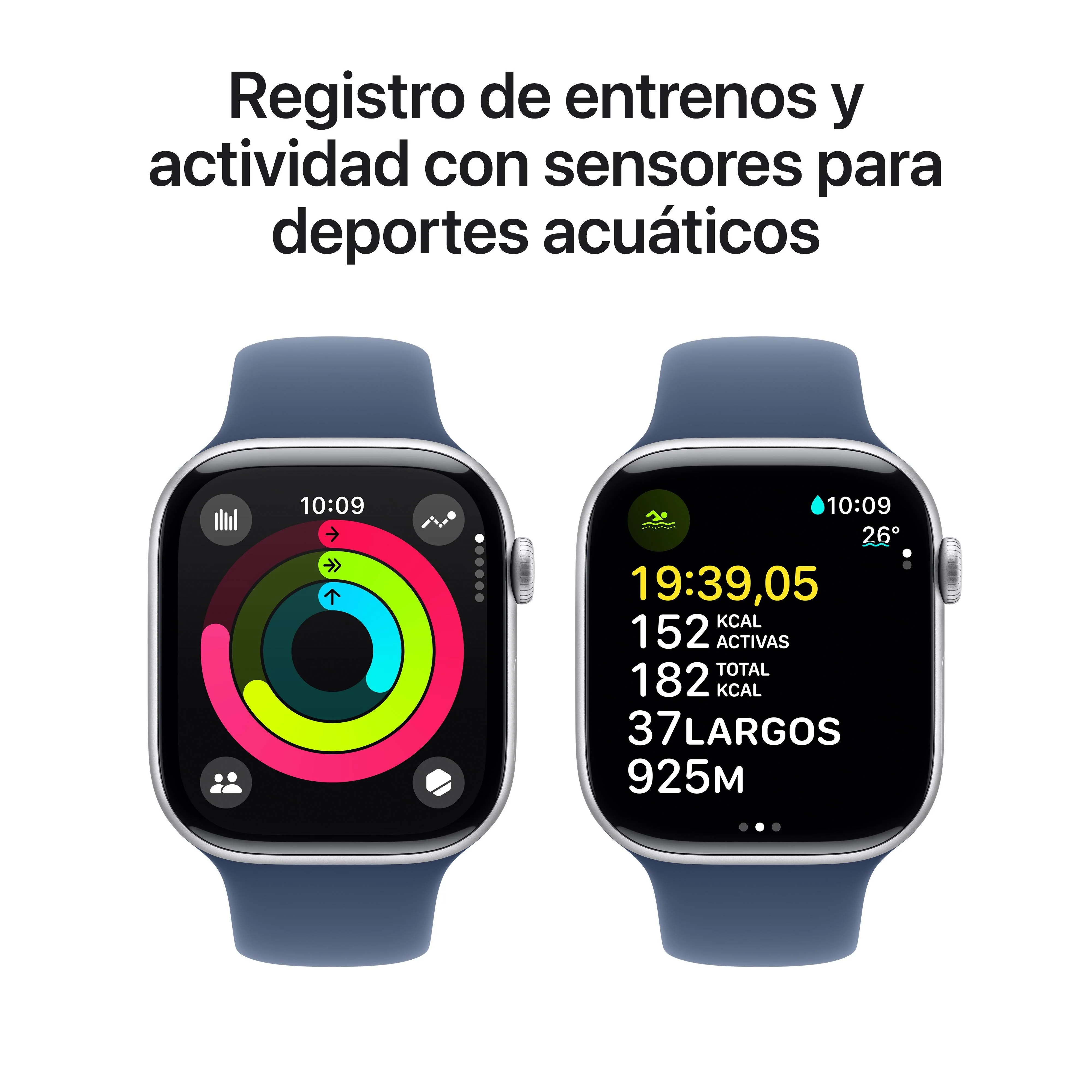 Apple Watch Series 10 (GPS) - Caja de aluminio en plata de 46 mm - Correa deportiva azul denim - Talla S/M - Image 4