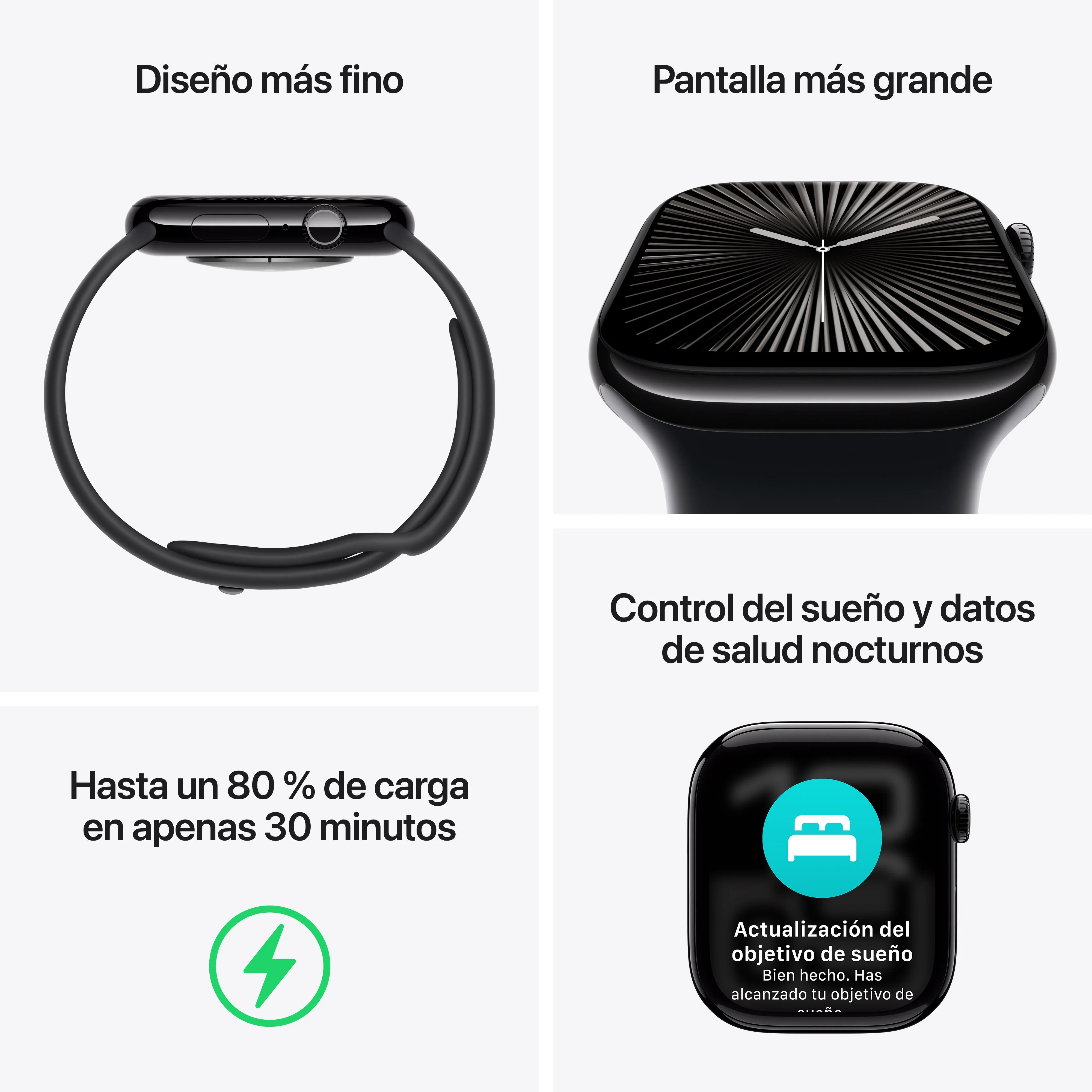 Apple Watch Series 10 (GPS) - Caja de aluminio en negro azabache de 46 mm - Correa deportiva negra - Talla M/L - Image 3