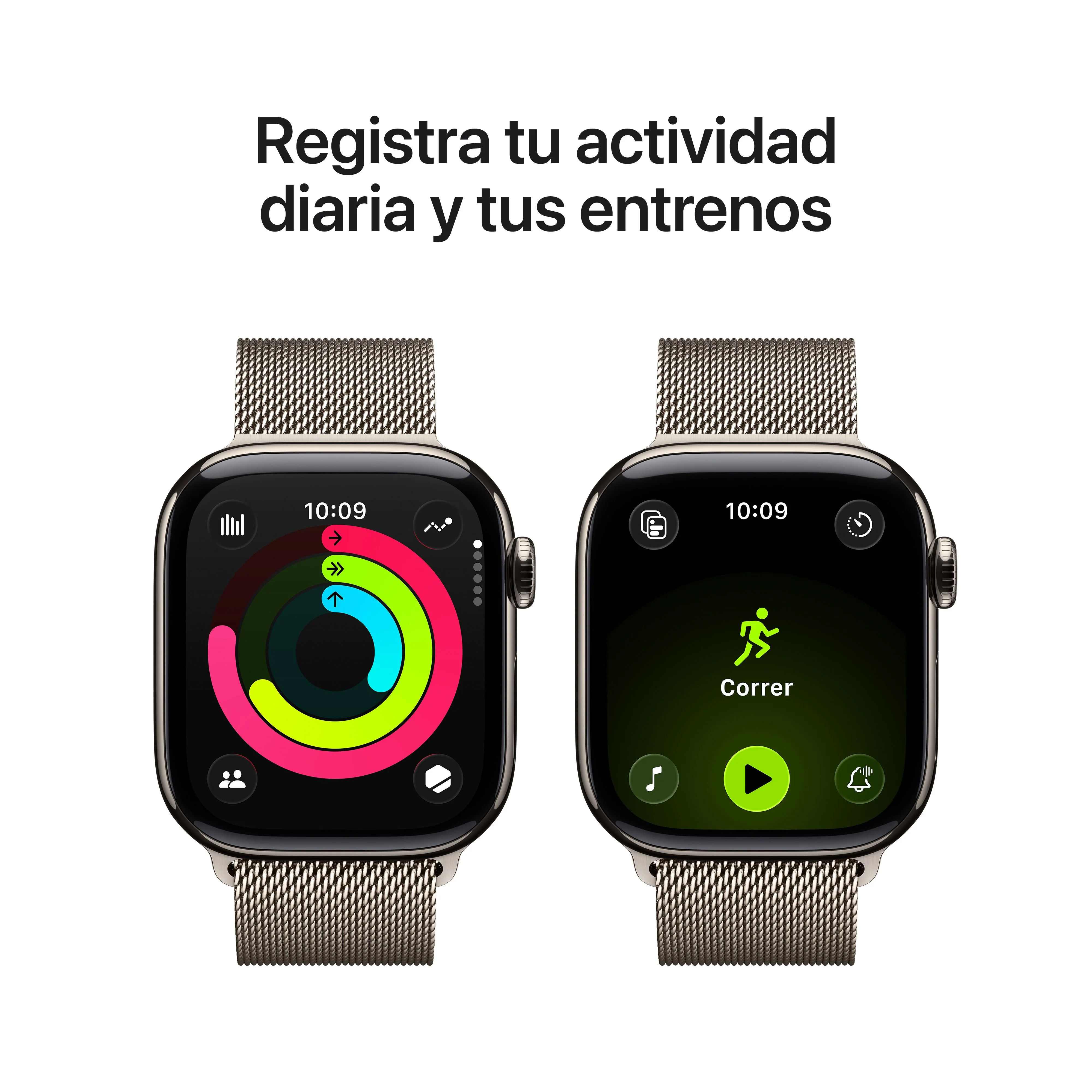 Apple Watch Series 11 (GPS + Cellular) - Caja de titanio natural de 42 mm - Pulsera Milanese Loop en color natural - Image 4